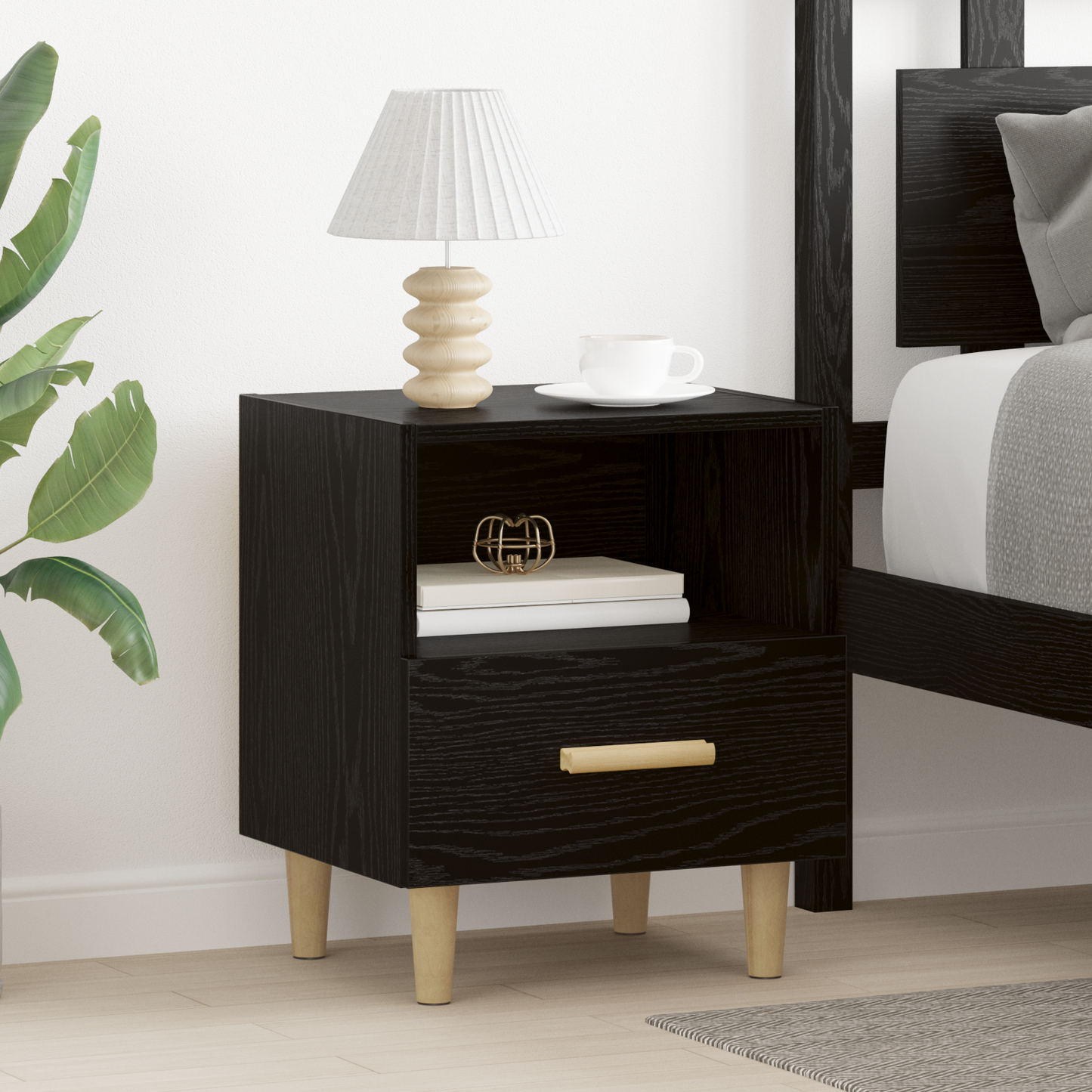 Bedside Cabinet Black Oak 40 x 35 x 47 cm Engineered Wood