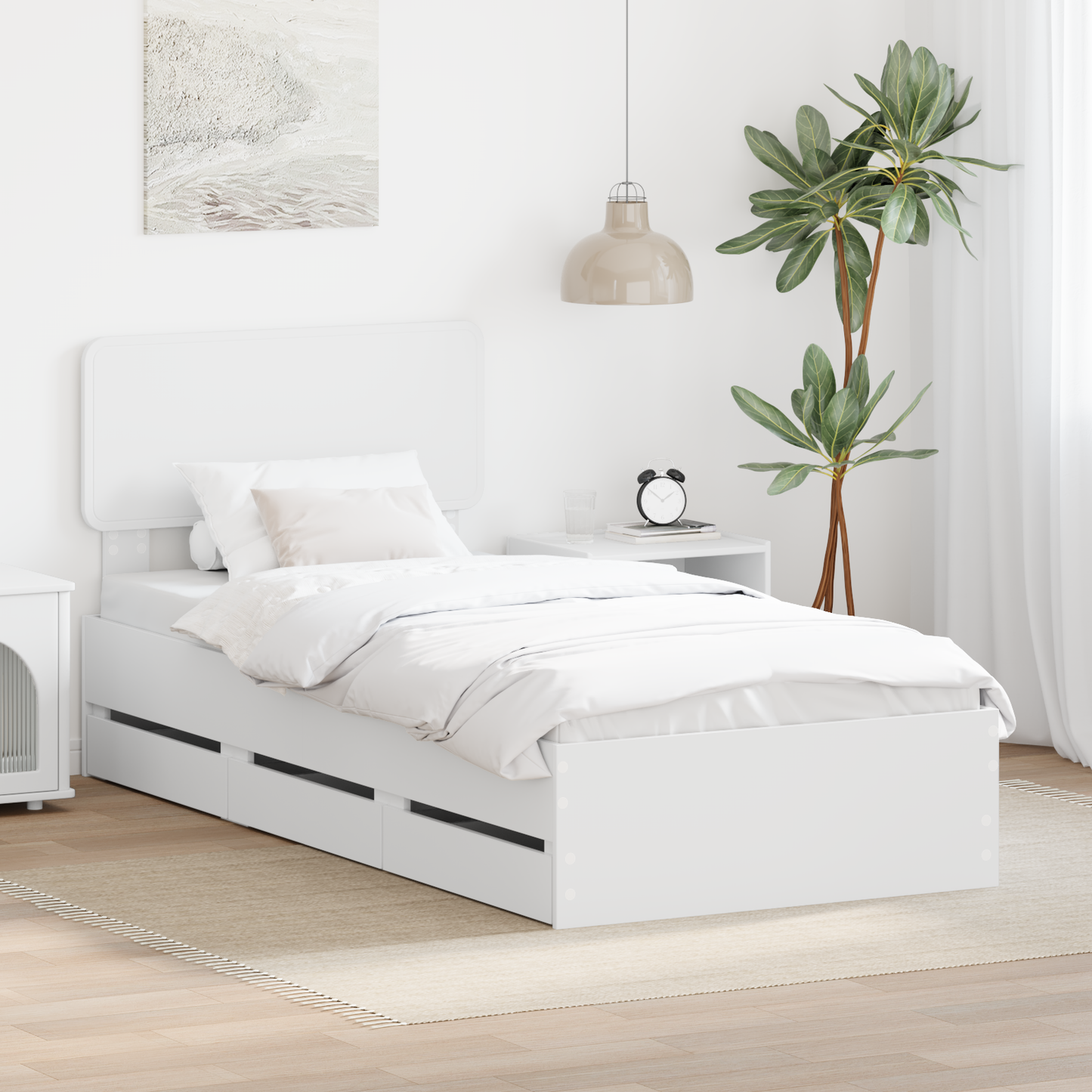 Bed Frame with Drawer White 75 x 190 cm Engineered Wood