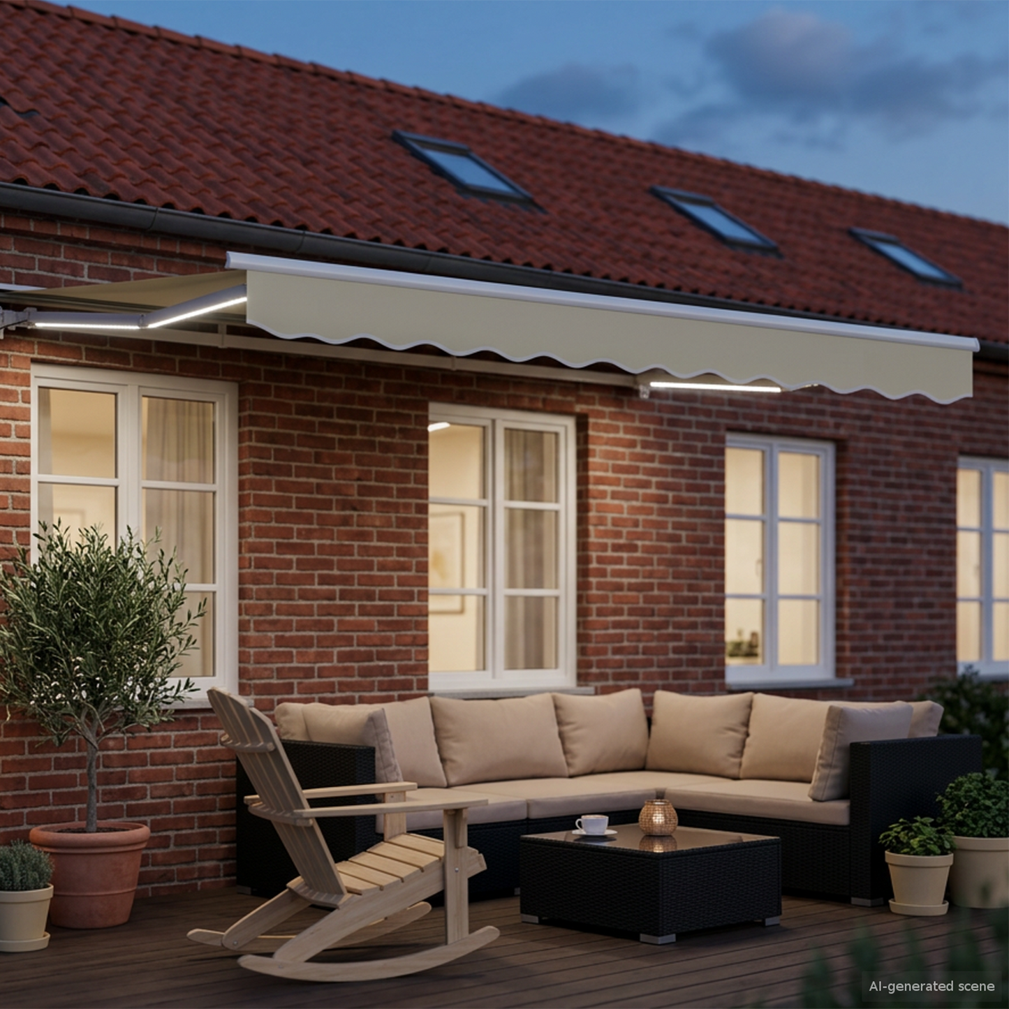 Manual Awning Frame with LEDs Cream and White 3 x 2.5 m