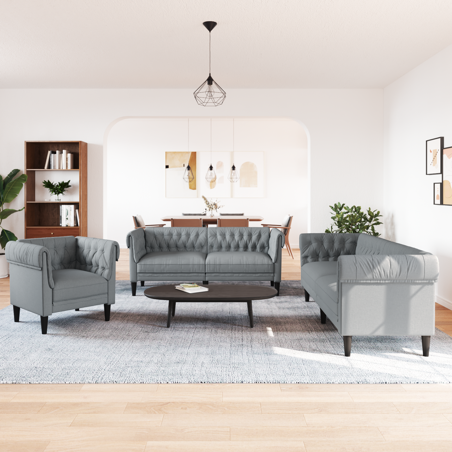 Living Room Couch 3 pcs Light Grey 201.5 x 74.5 x 74.5 cm