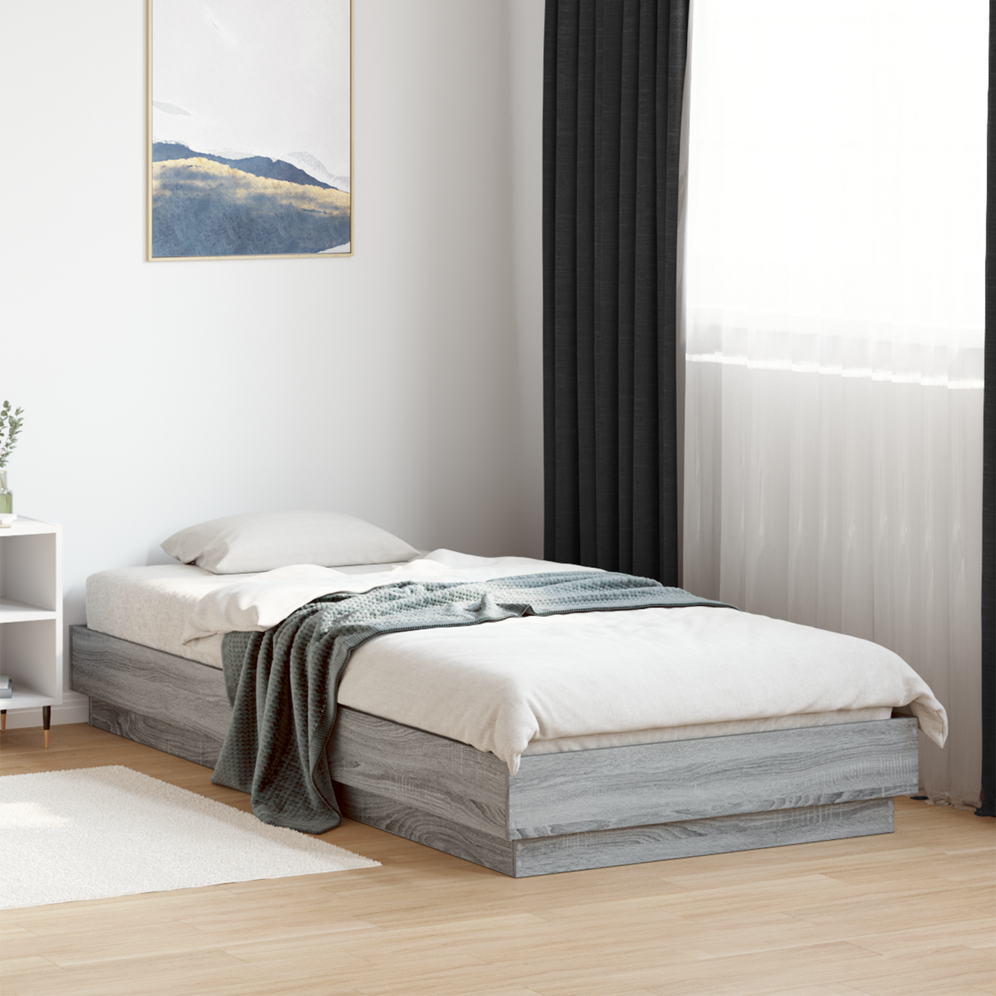 Floor Bed Frame Grey Sonoma 80 x 200 cm Engineered Wood