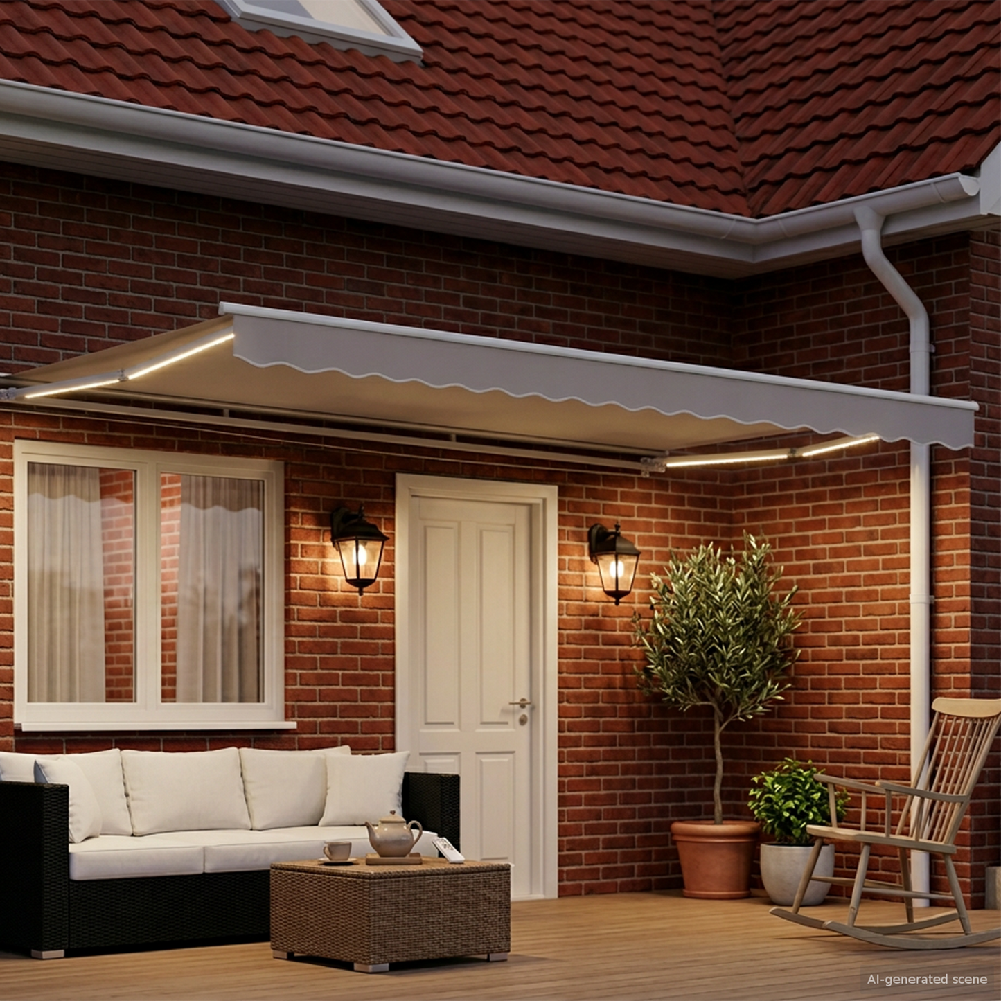 Manual Awning Frame with LEDs White 4.5 x 3.5 m Aluminium