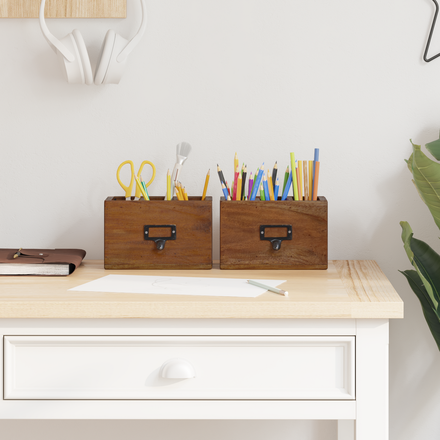 Pencil Case Multicolour 18 x 10 x 12 cm Solid Mahogany Wood