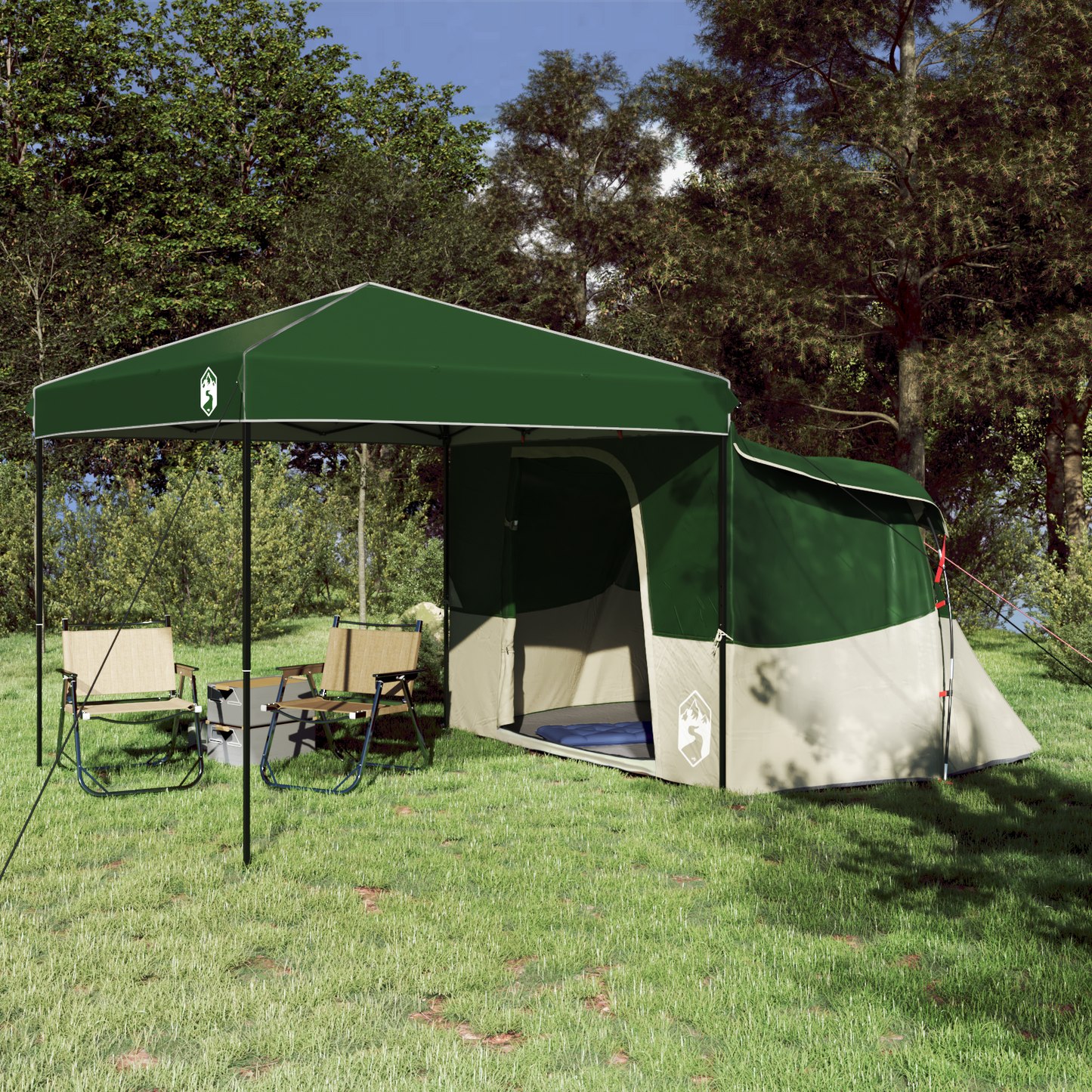 Camping Tent Set Folding 2 pcs Green Taffeta and Fabric