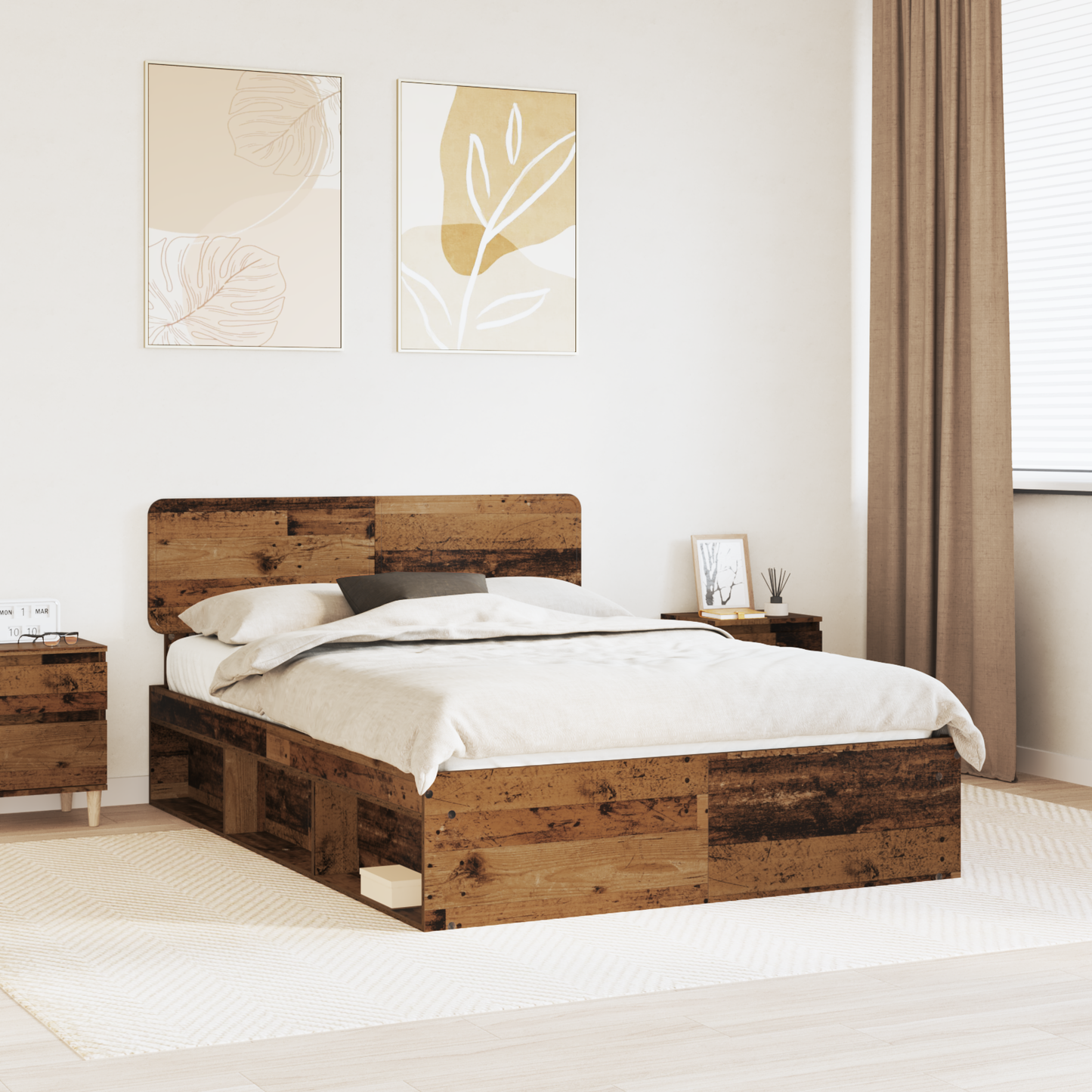 Bed Frame with Headboard Old Wood 150 x 200 cm Solid Pine Wood