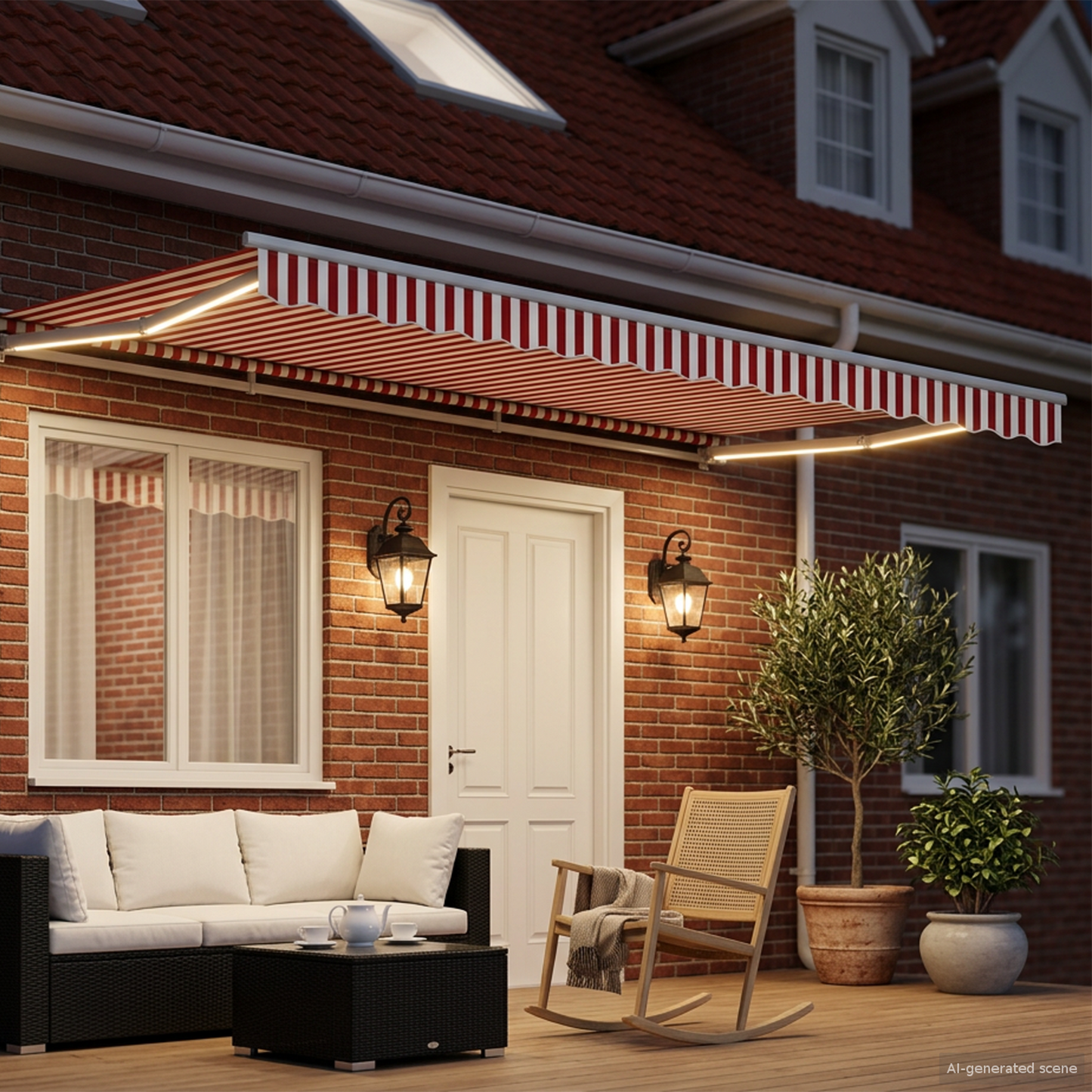 Manual Awning Frame with LEDs Red and White 5 x 3 m