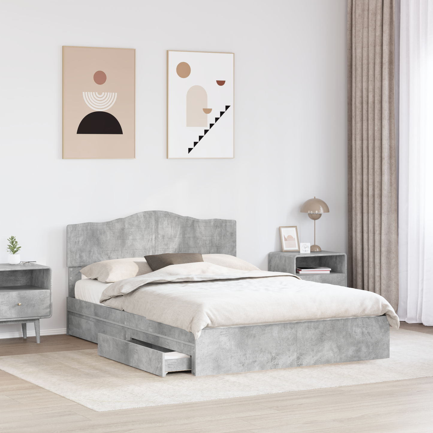 Storage Bed Concrete Grey 150 x 200 cm Engineered Wood