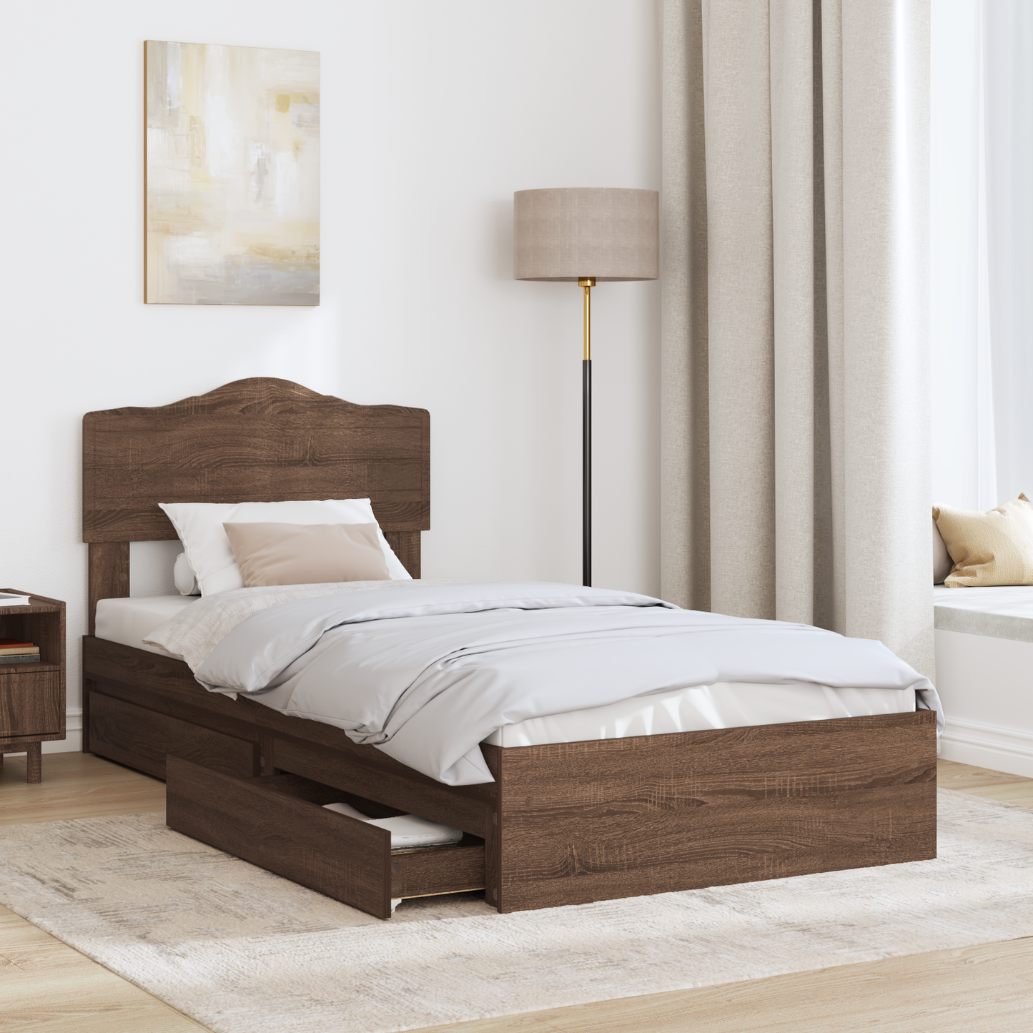 Storage Bed with Drawer Brown Oak 70 x 190 cm Engineered Wood