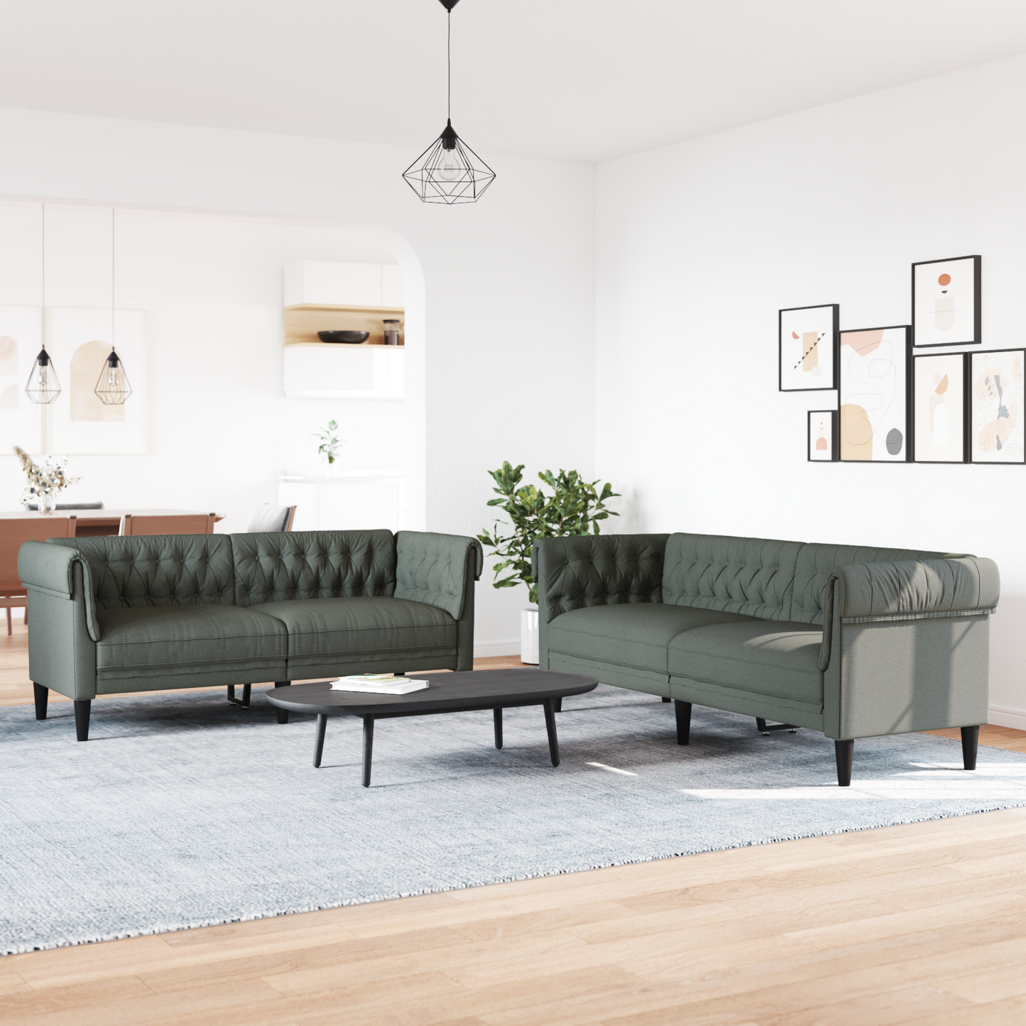Living Room Couch 2 pcs Dark Grey 201.5 x 74.5 x 74.5 cm Fabric