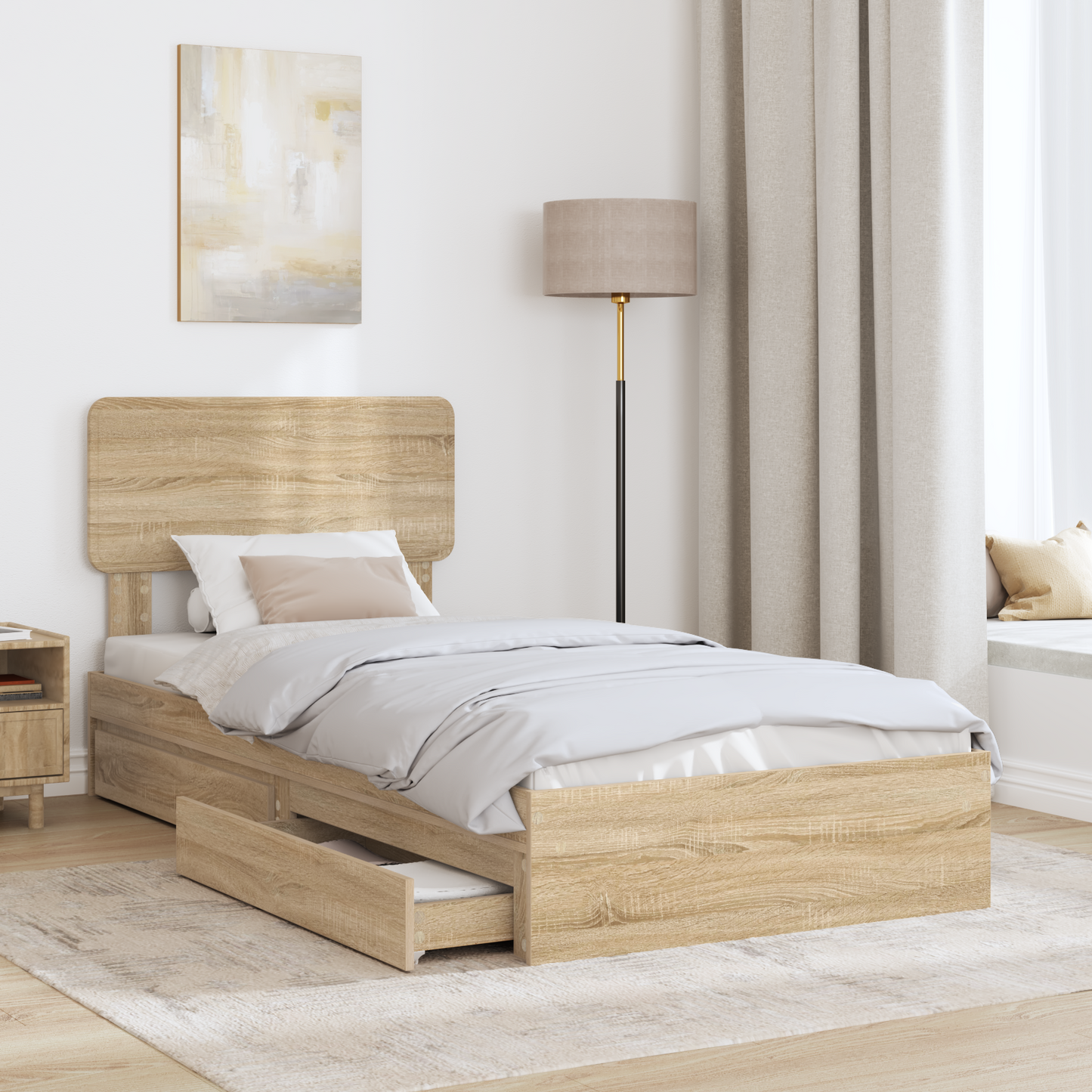 Storage Bed with Drawer Sonoma Oak 75 x 190 cm Engineered Wood