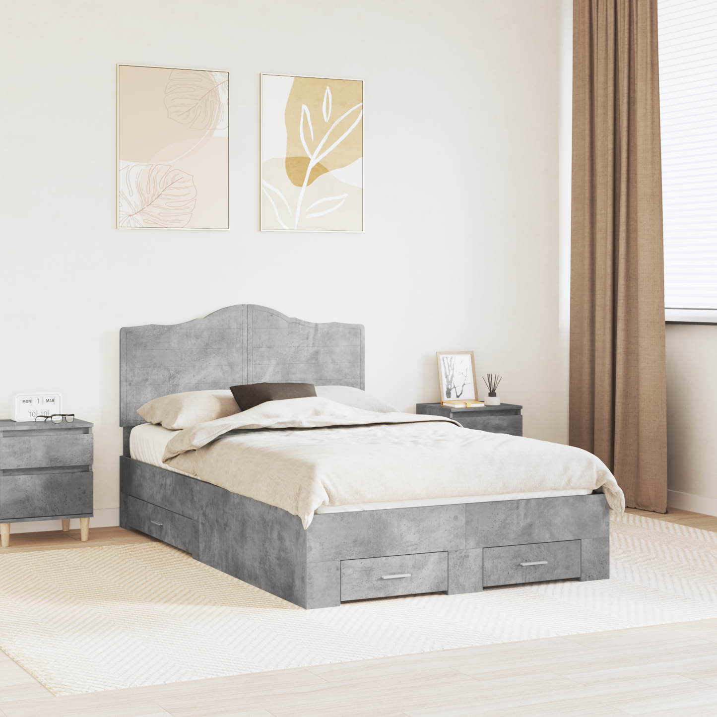 Bed Frame Concrete Grey 135 x 190 cm Engineered Wood