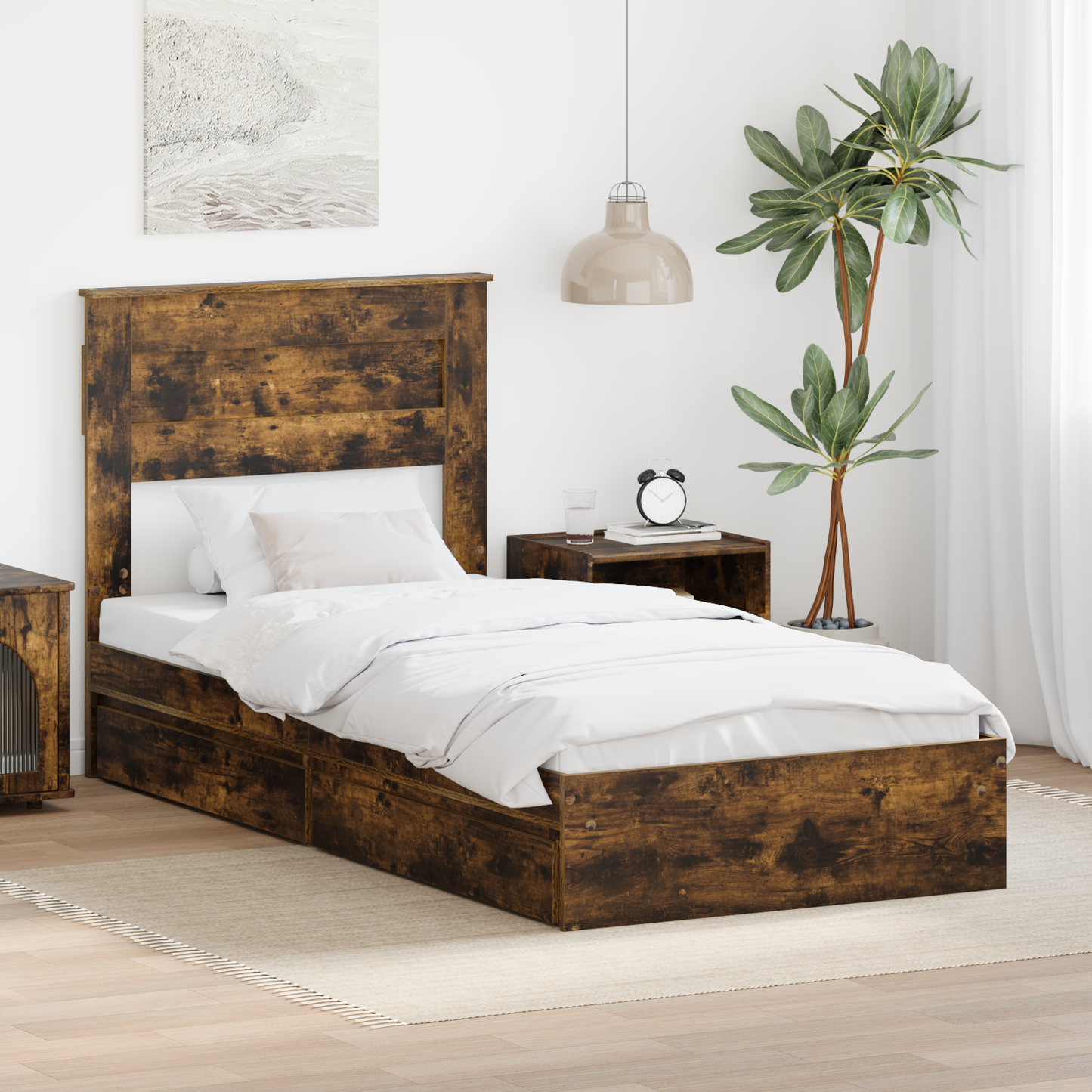 Storage Bed with Drawer Smoked Oak 75 x 190 cm Engineered Wood