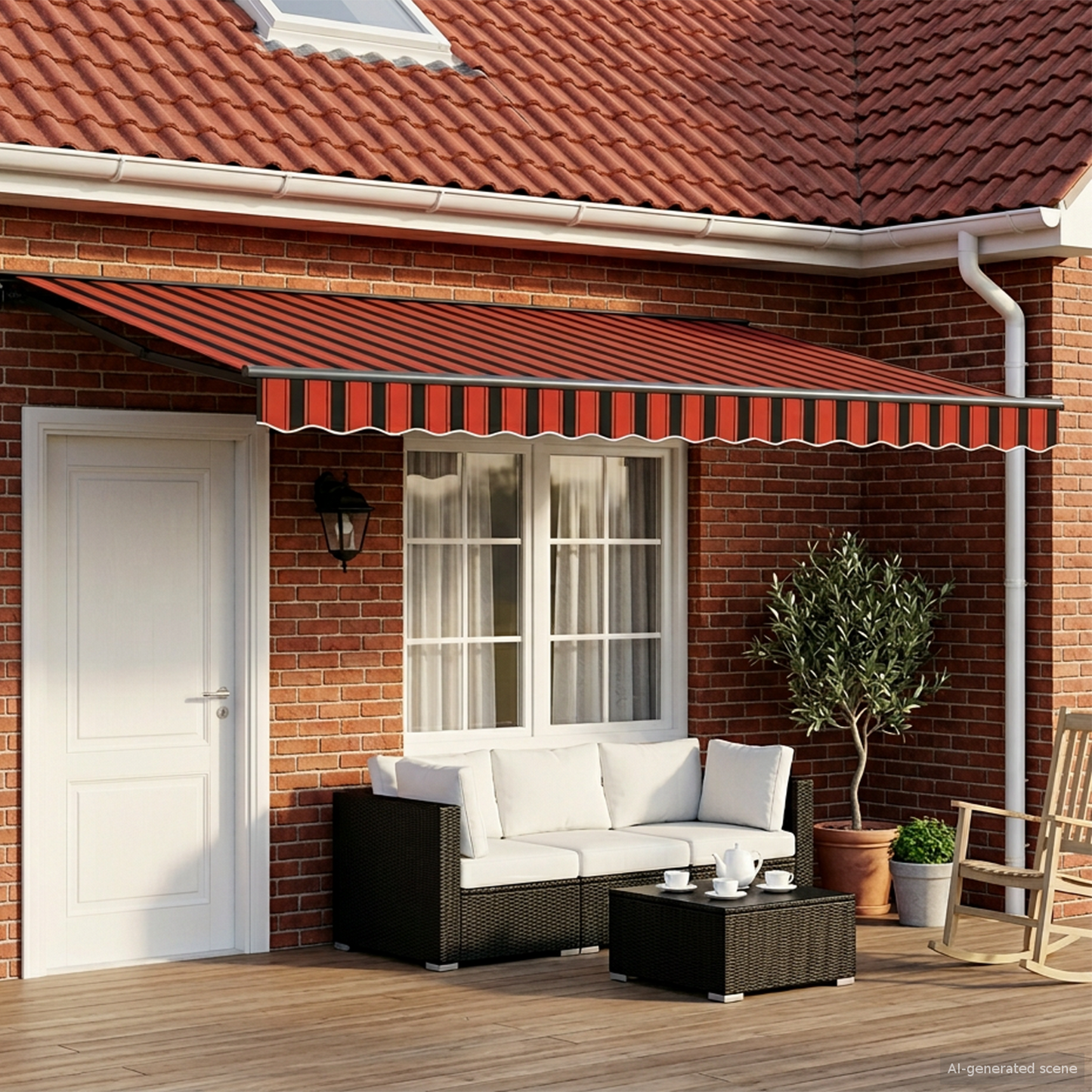 Manual Awning Frame with LEDs 5 x 3 m Polyester with PU coating