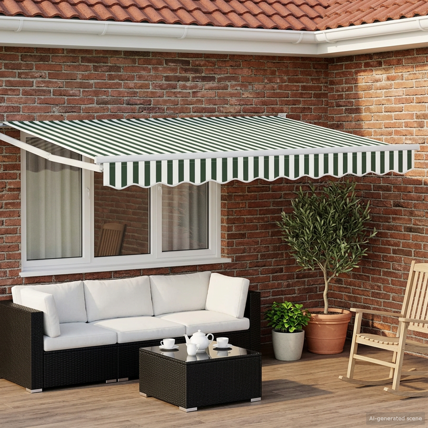 Electric Retractable Awning Green and White 3.5 x 2.5 m