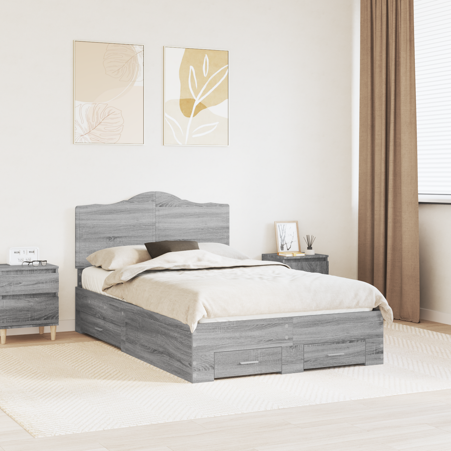 Bed Frame with Drawer Grey Sonoma 120 x 190 cm Engineered Wood