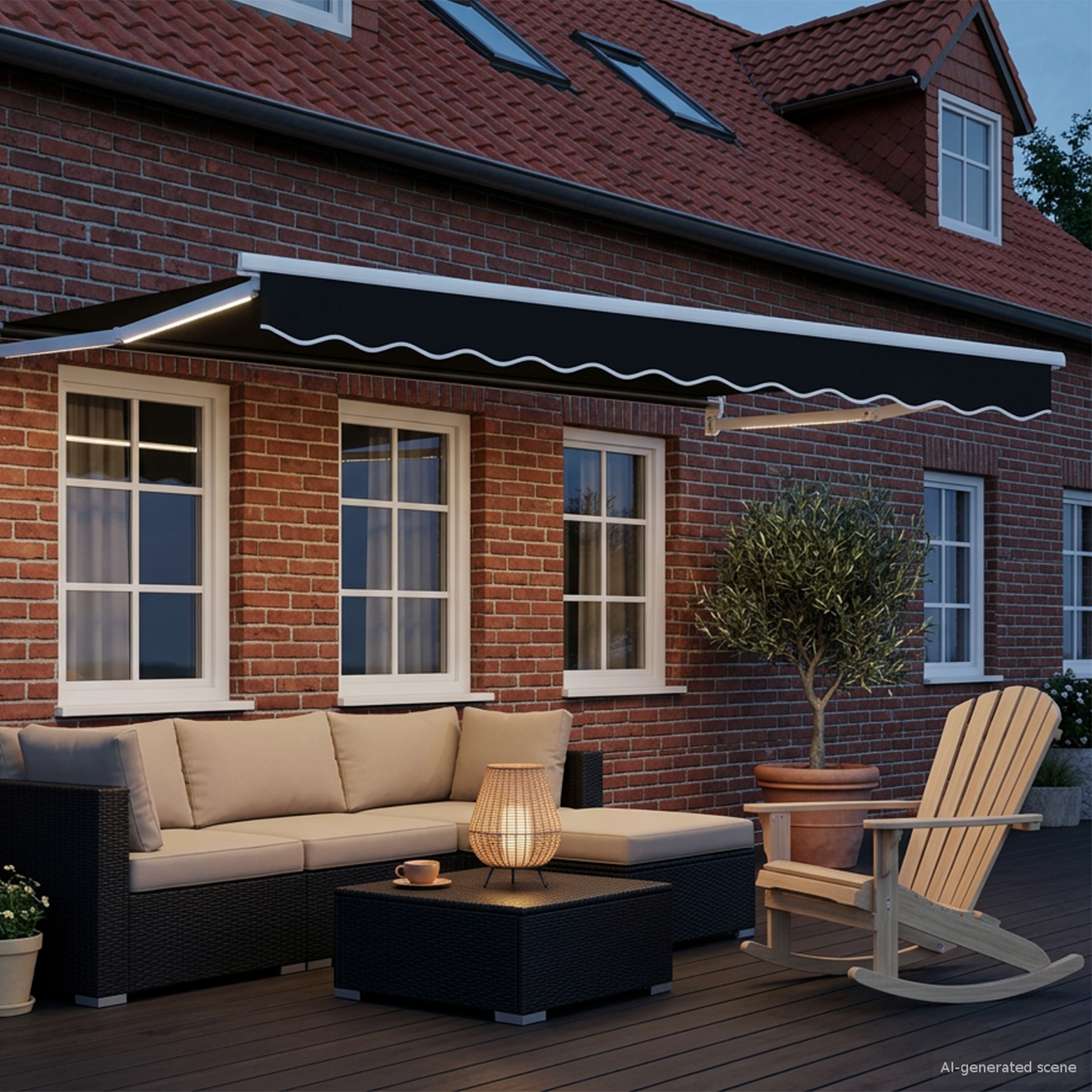 Manual Retractable Awning with LEDs Black and White 3.5 x 2.5 m