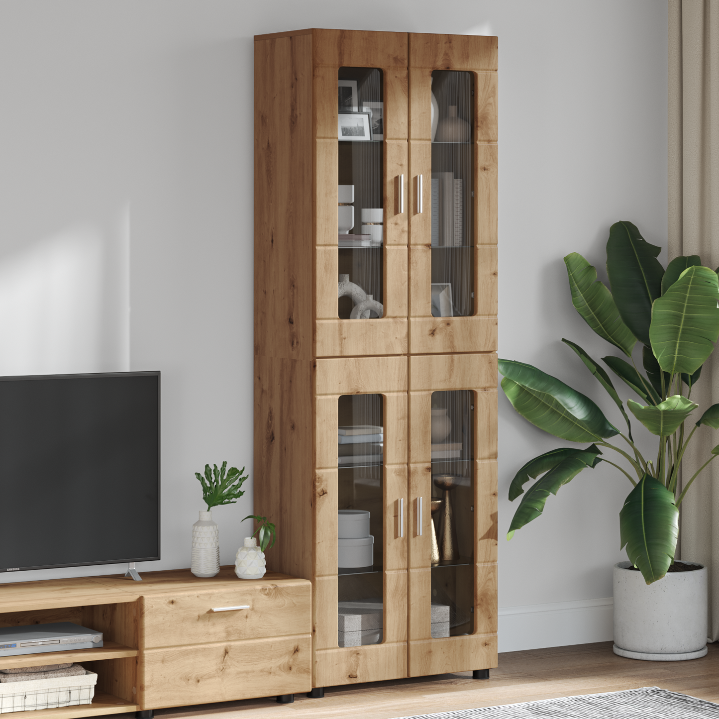 Highboard FLORIN 60 x 35 x 182 cm Artisan Oak Engineered Wood