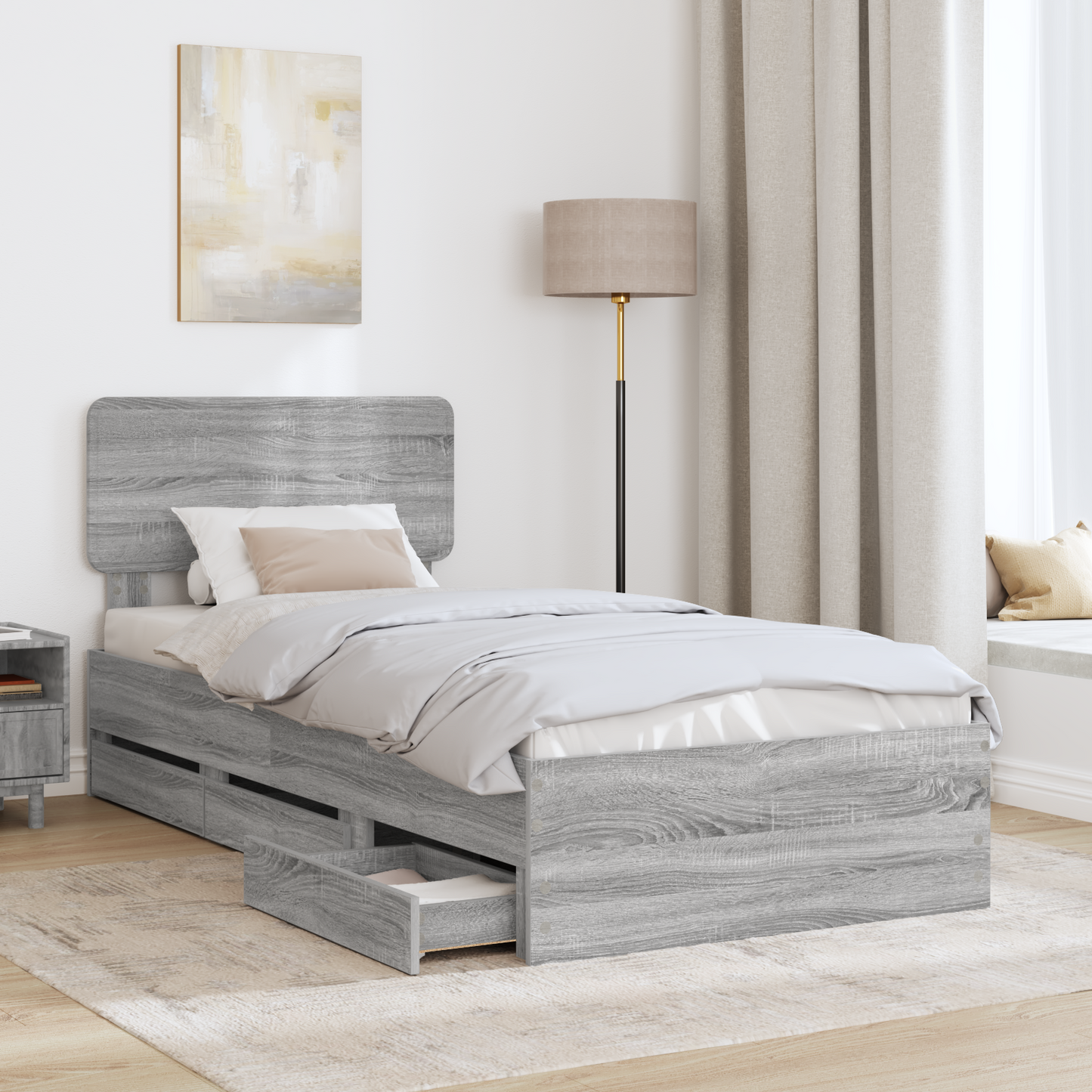 Bed Frame with Drawer Grey Sonoma 100 x 200 cm Engineered Wood