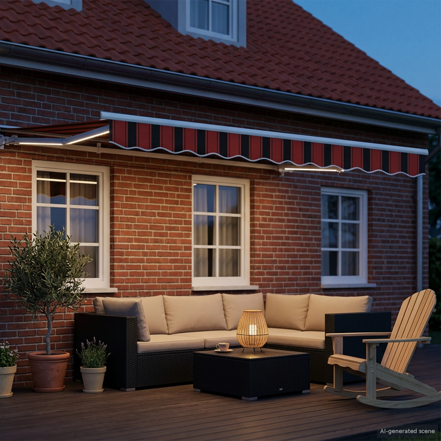 Manual Awning Frame with LEDs Orange, Black and White 3 x 2.5 m