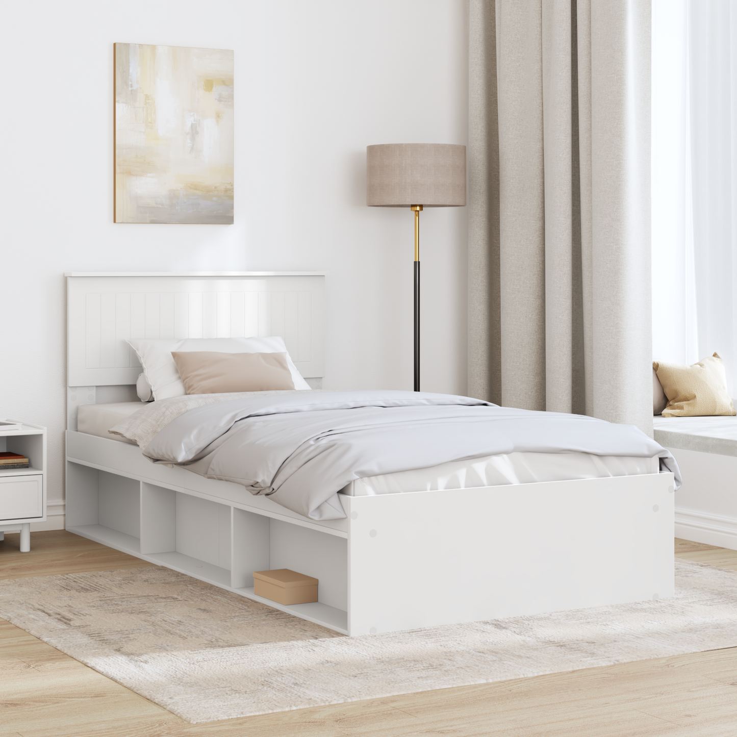 Bed Frame with Headboard White 100 x 200 cm Solid Pine Wood