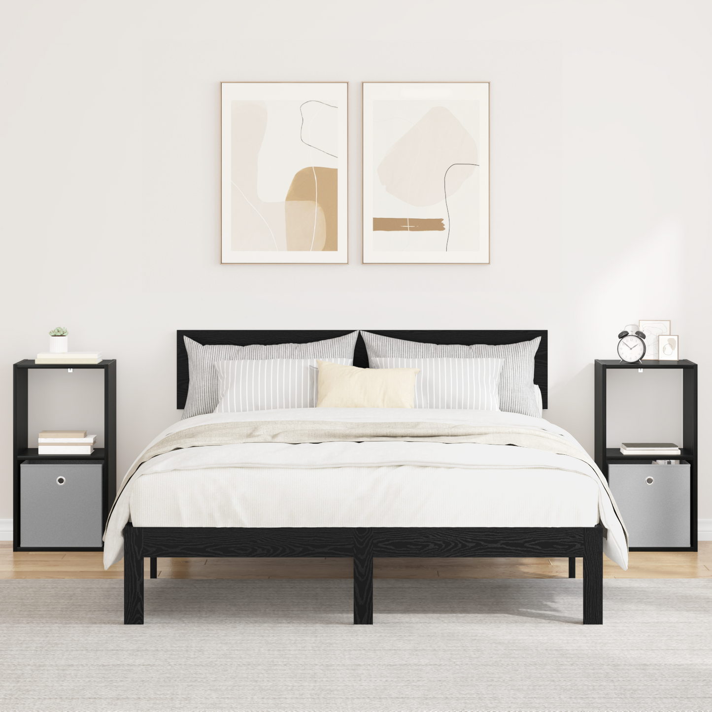 Bedside Table 2 pcs Black Oak 35 x 32 x 68.5 cm Engineered Wood