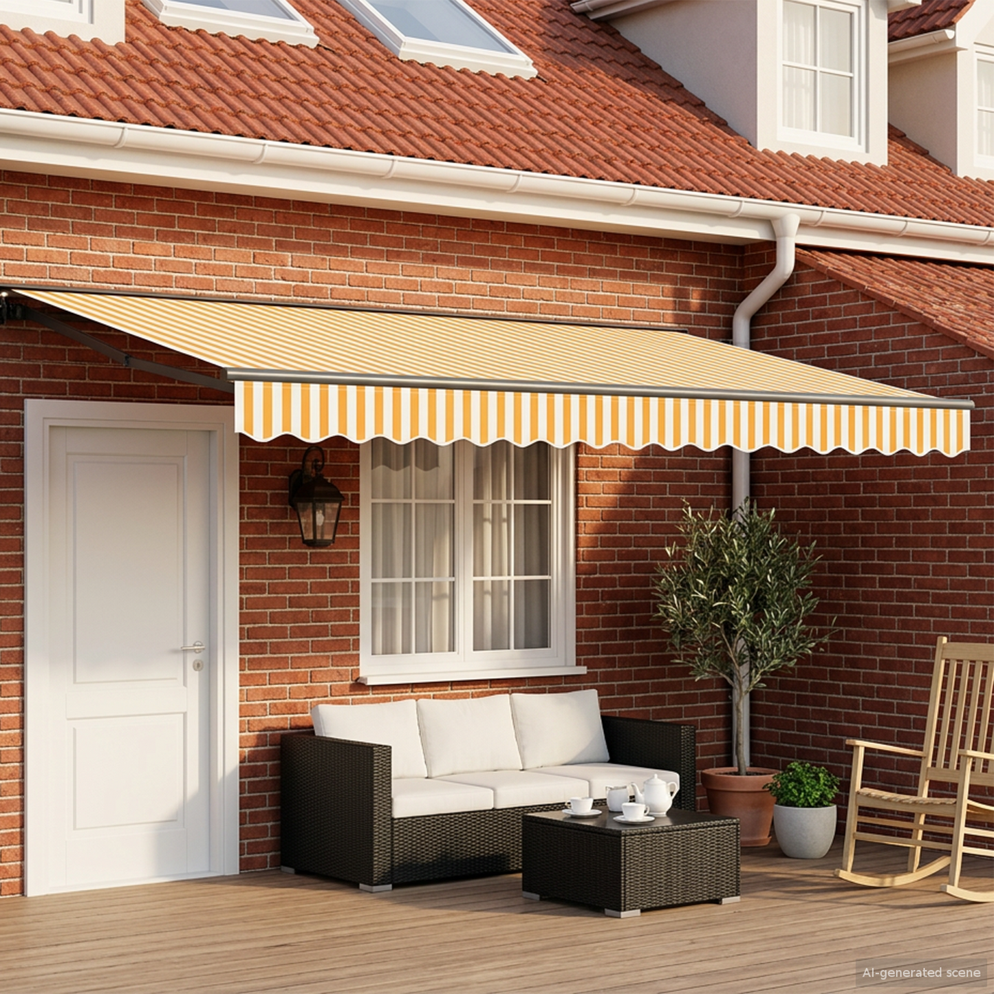 Manual Awning Frame with LEDs 4 x 2 m Polyester with PU coating