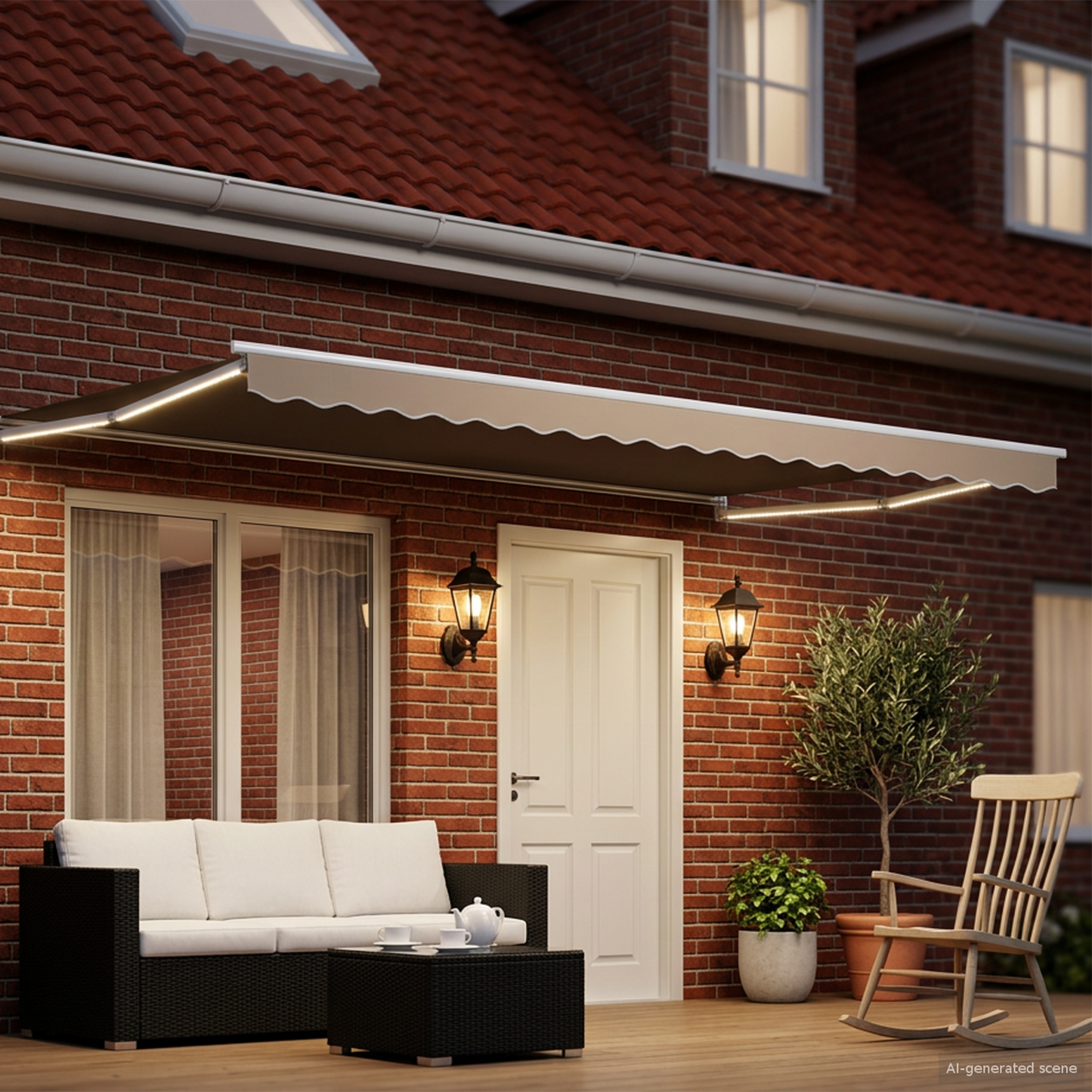 Manual Retractable Awning with LEDs Beige and White 4 x 3 m
