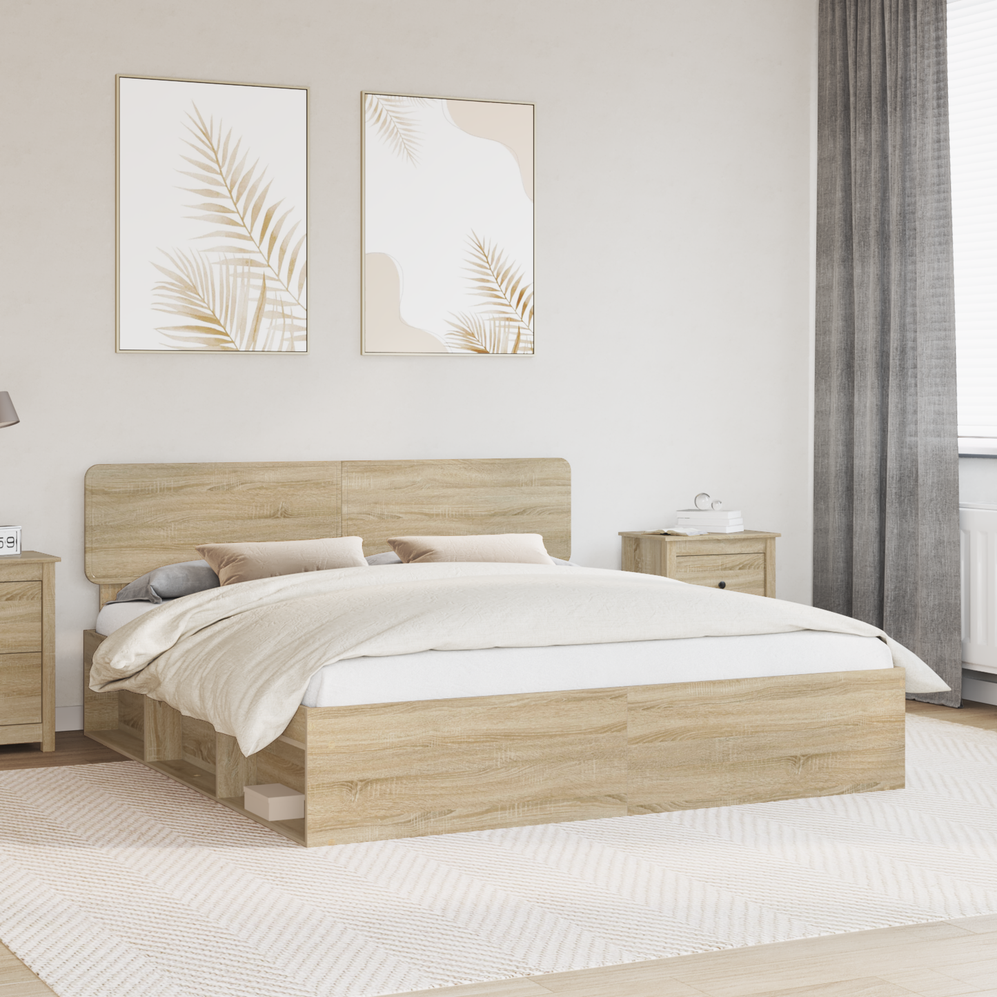 Bed Frame with Headboard Sonoma 200 x 200 cm Solid Pine Wood