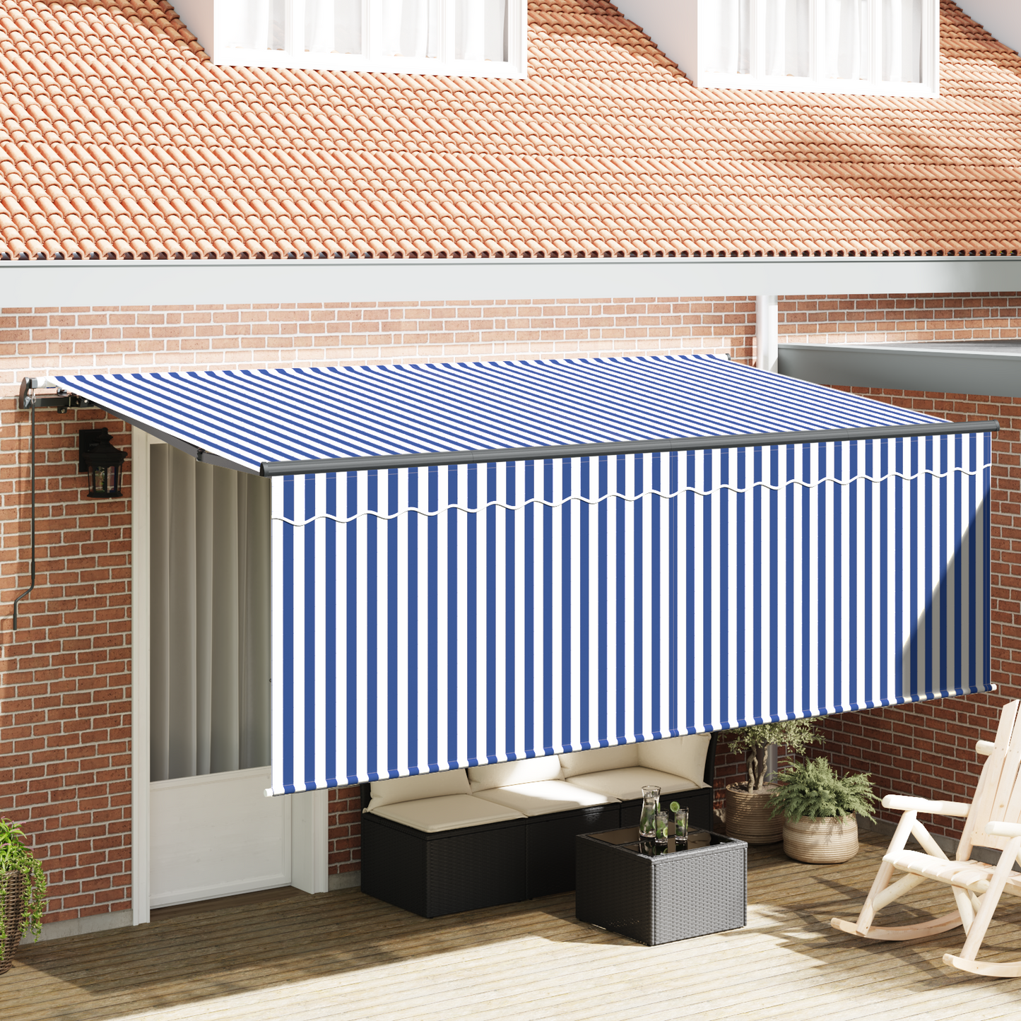 Retractable Awning Retractable Striped Blue 350 x 200 cm Fabric