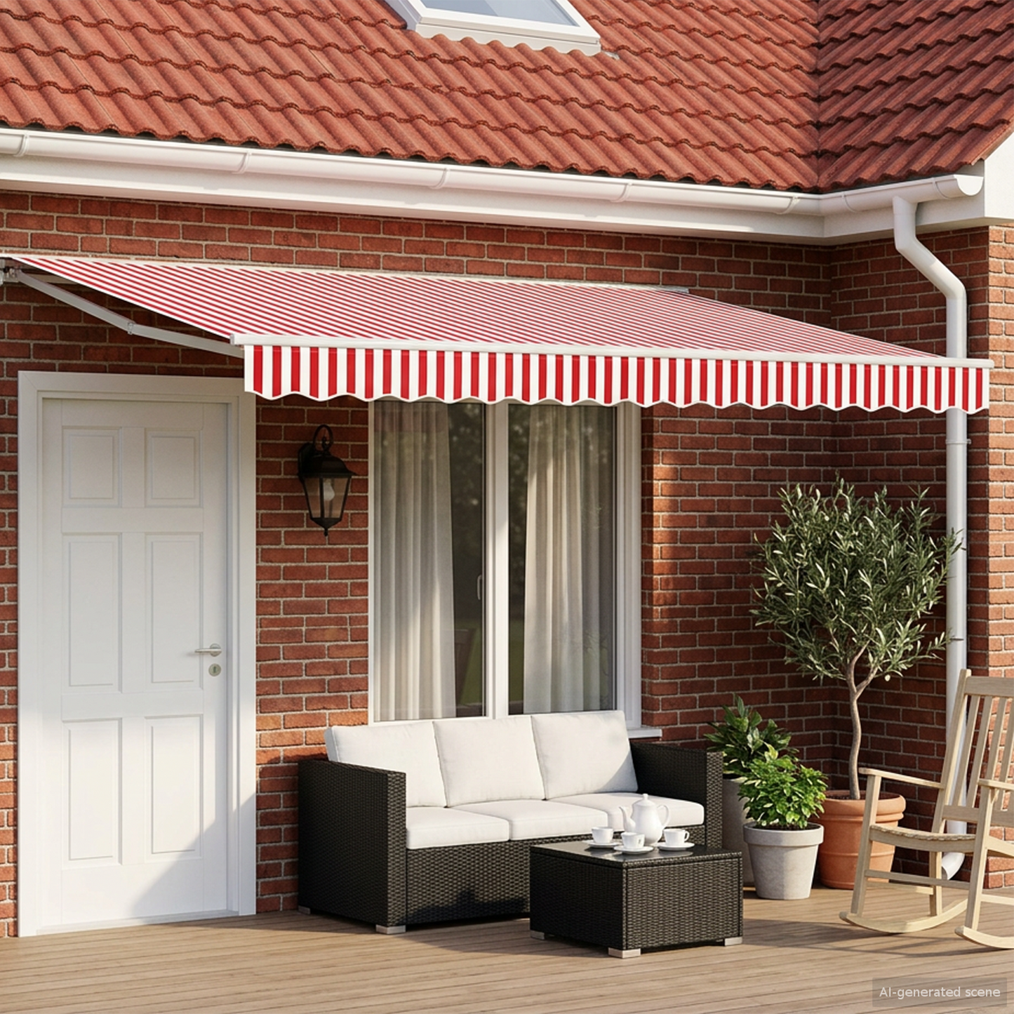 Manual Awning Frame with LEDs Red and White 5 x 3.5 m