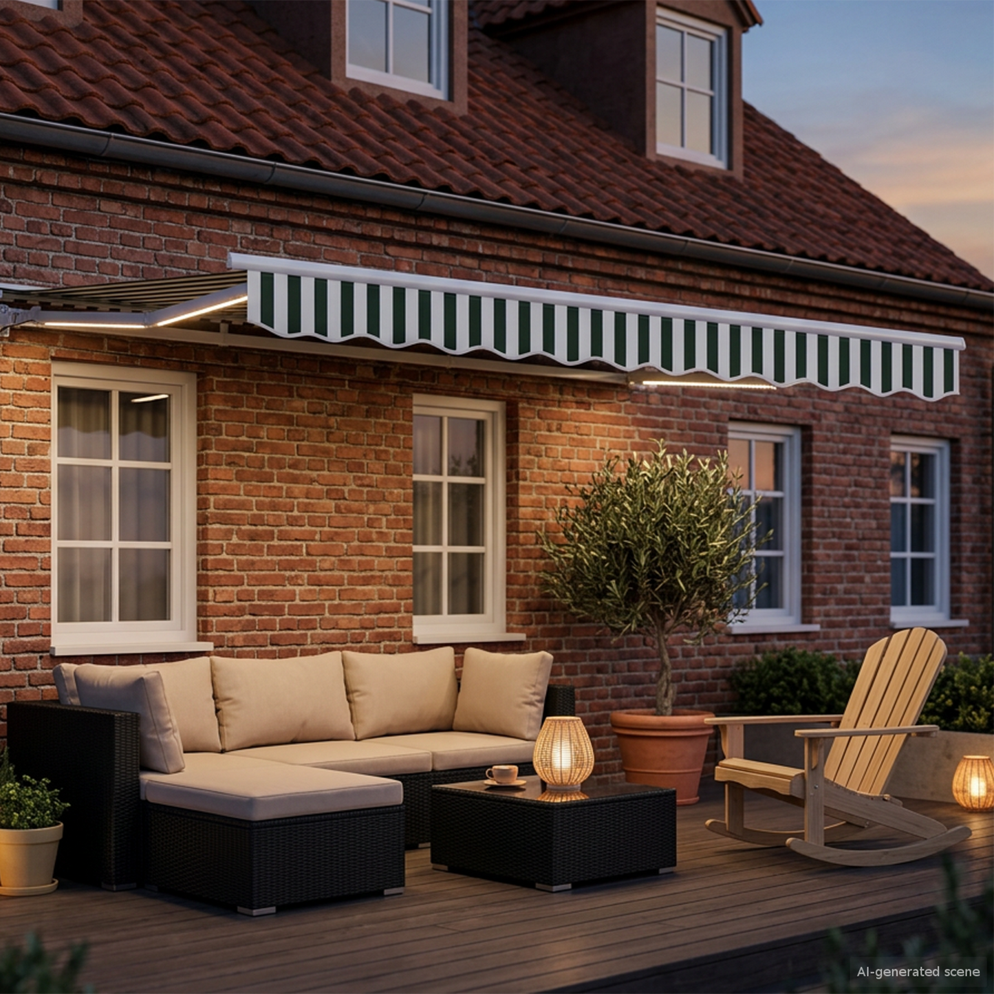 Manual Awning Frame with LEDs Green and White 3 x 2.5 m