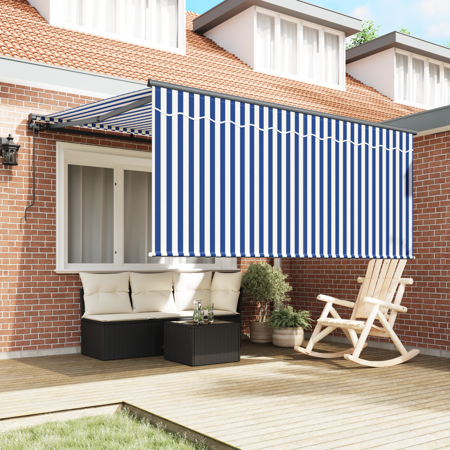 Retractable Awning Manual Blue and White 350 x 250 cm