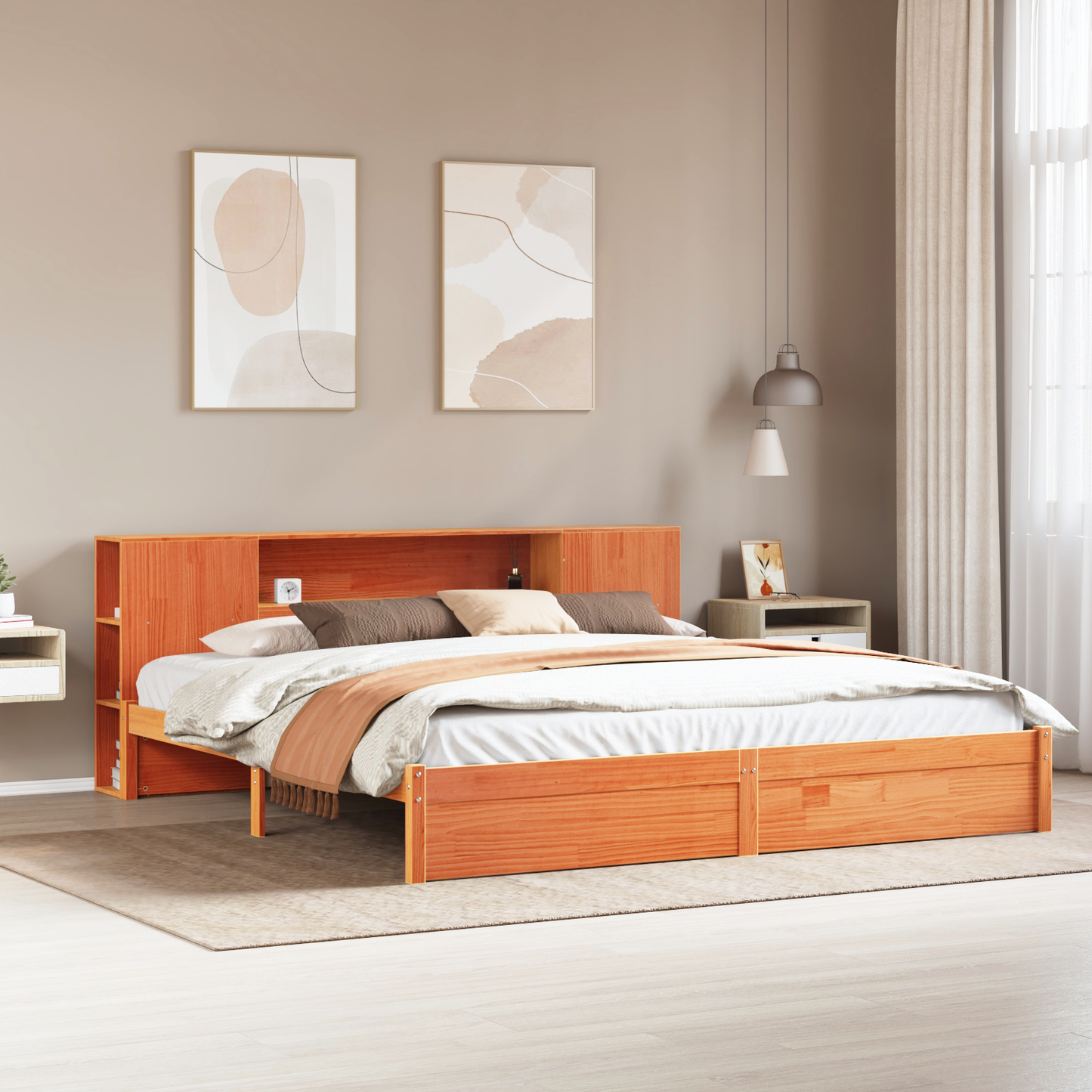 Bed Frame with Storage Headboard with Headboard 2 pcs Wax Brown