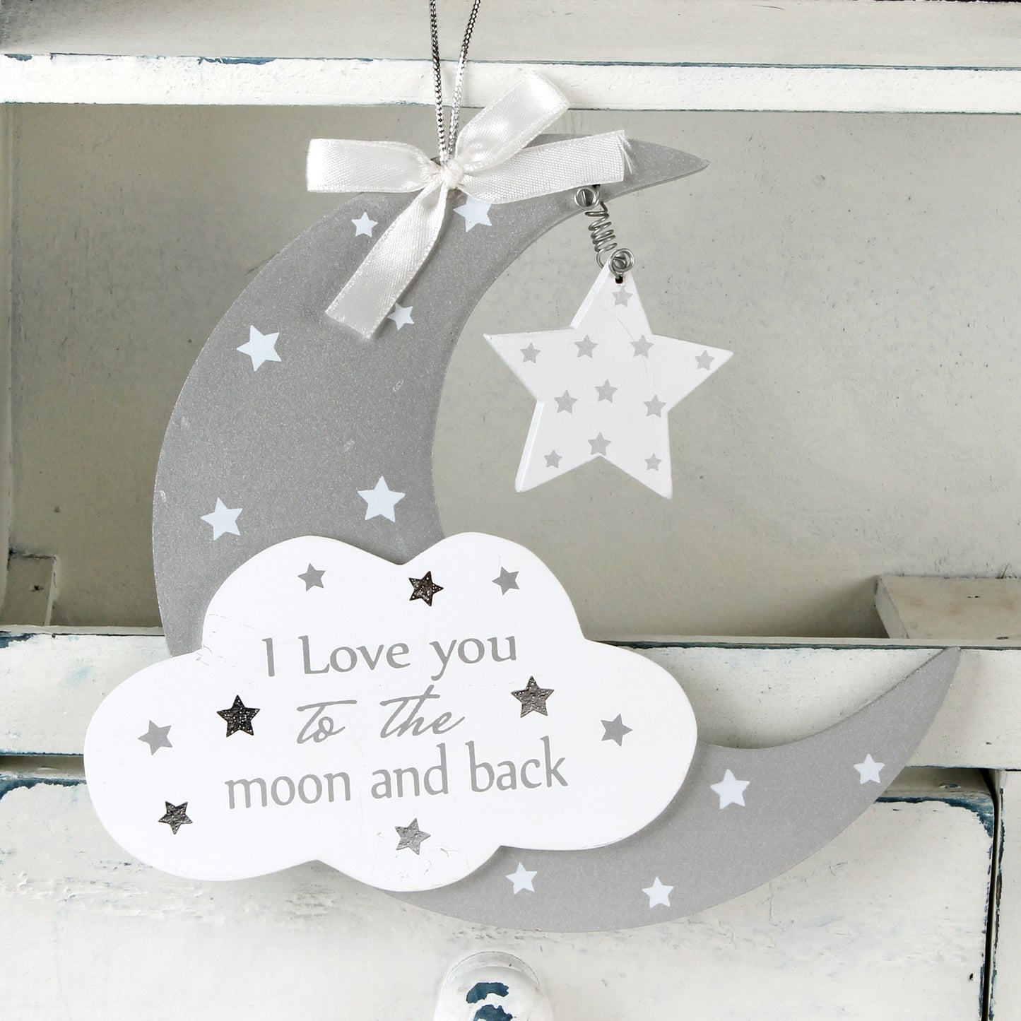 'I love you to..' Moon &amp; Star Hanging Plaque