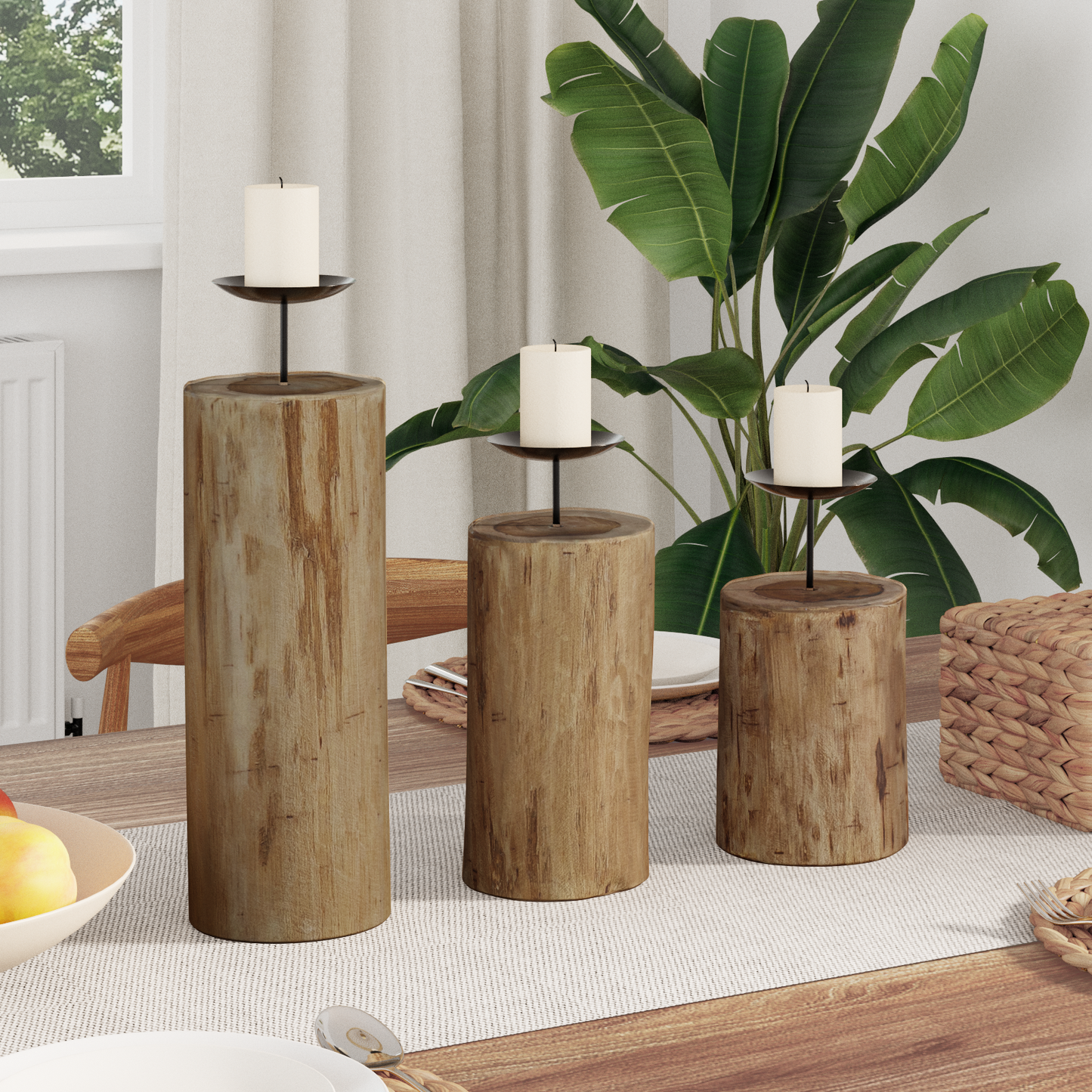 Candle Holder 3 pcs Natural Solid Teak wood