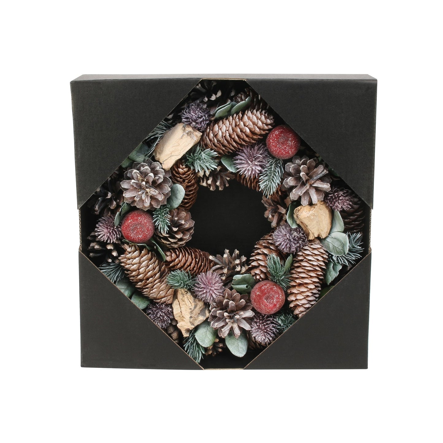 Green/Lilac Pine Cone &amp; Apple Wreath (30cm)