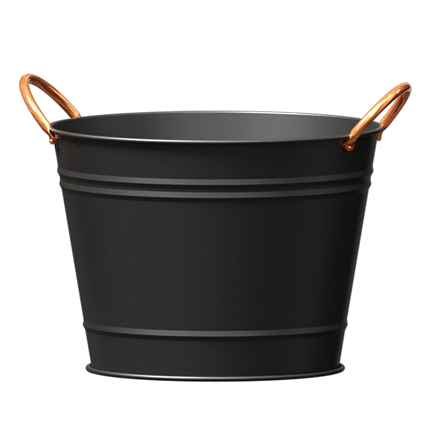 Matte Black Modern Farmhouse Washtub Planter with Copper Handles  (10 inch)