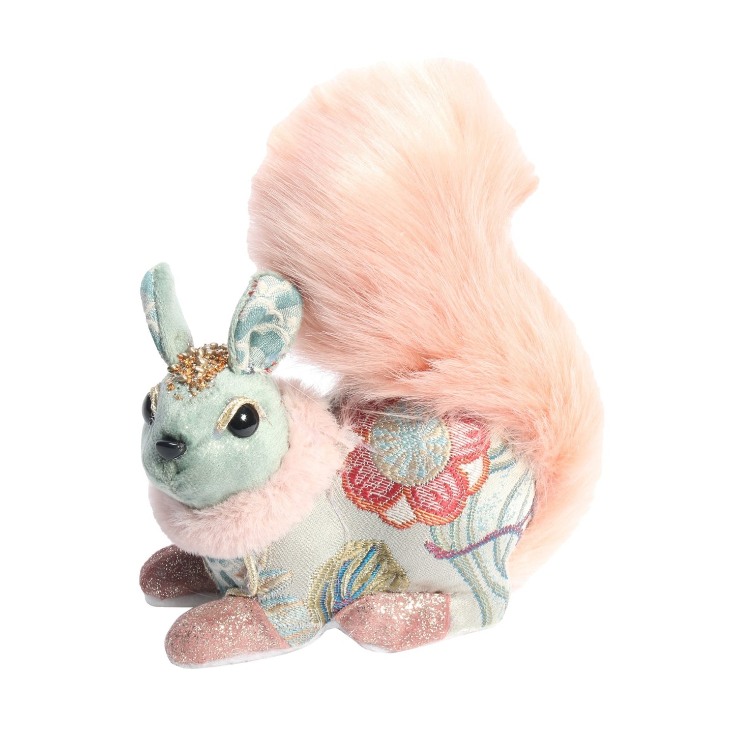 Sage Green &amp; Pink Embroidered Squirrel (16cm) (35cm)