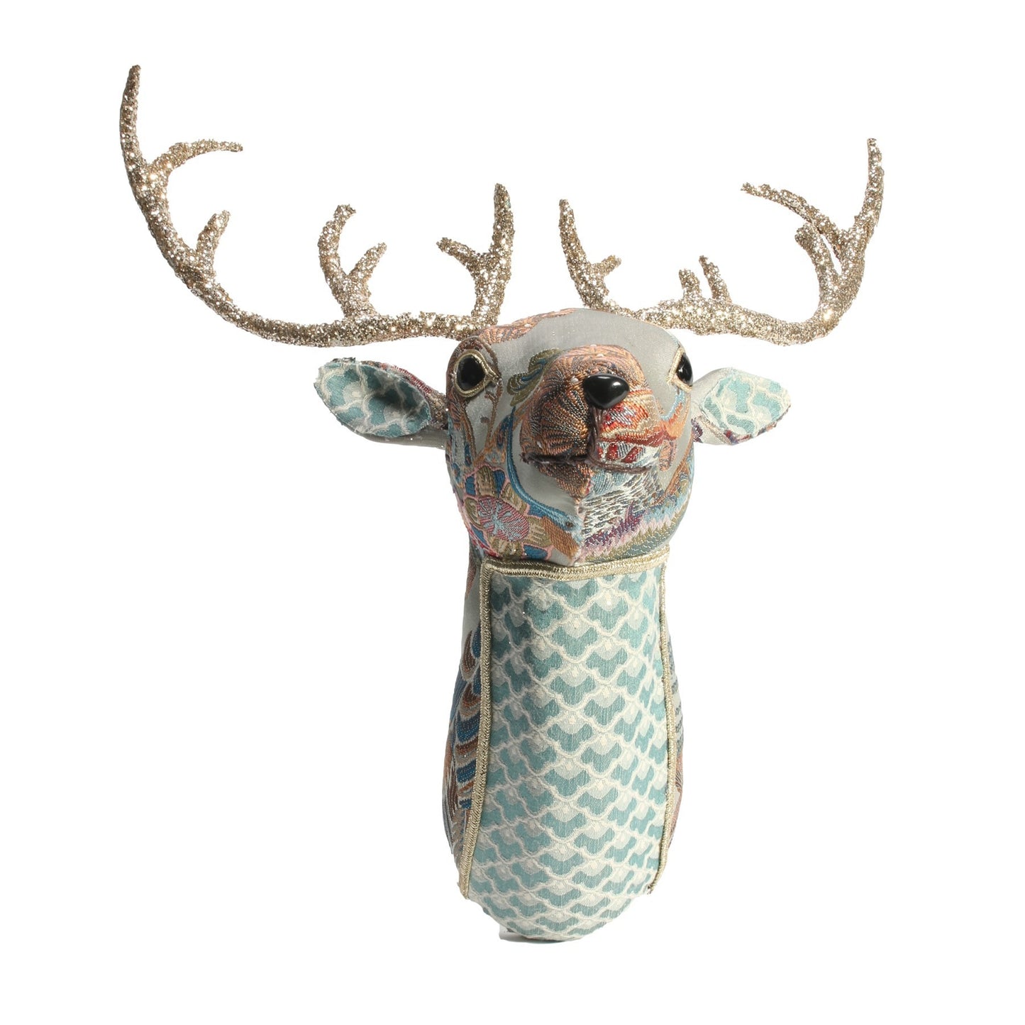 Sage Green &amp; Pink Embroidered Deer Head (42 cm)