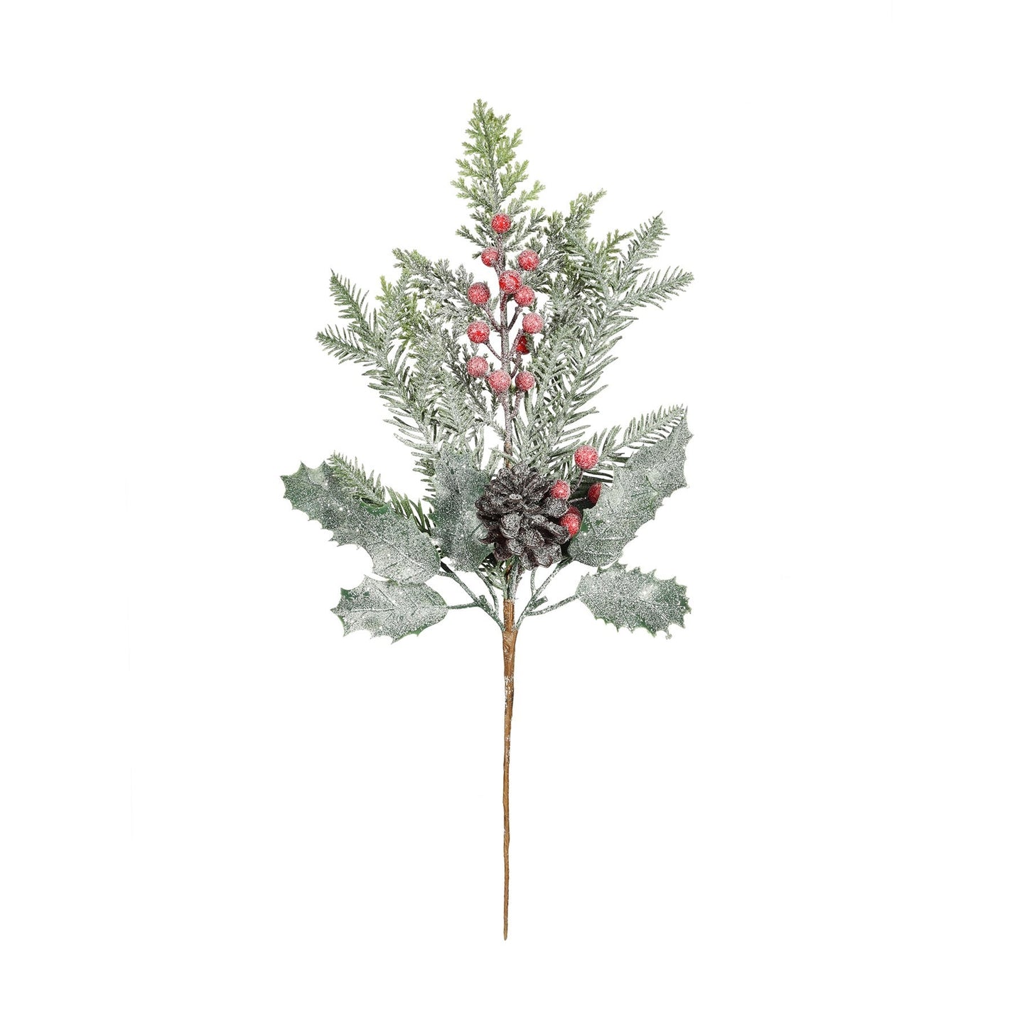 Frosted Foliage  Cone &amp; Red Berry Pick (H48cm)
