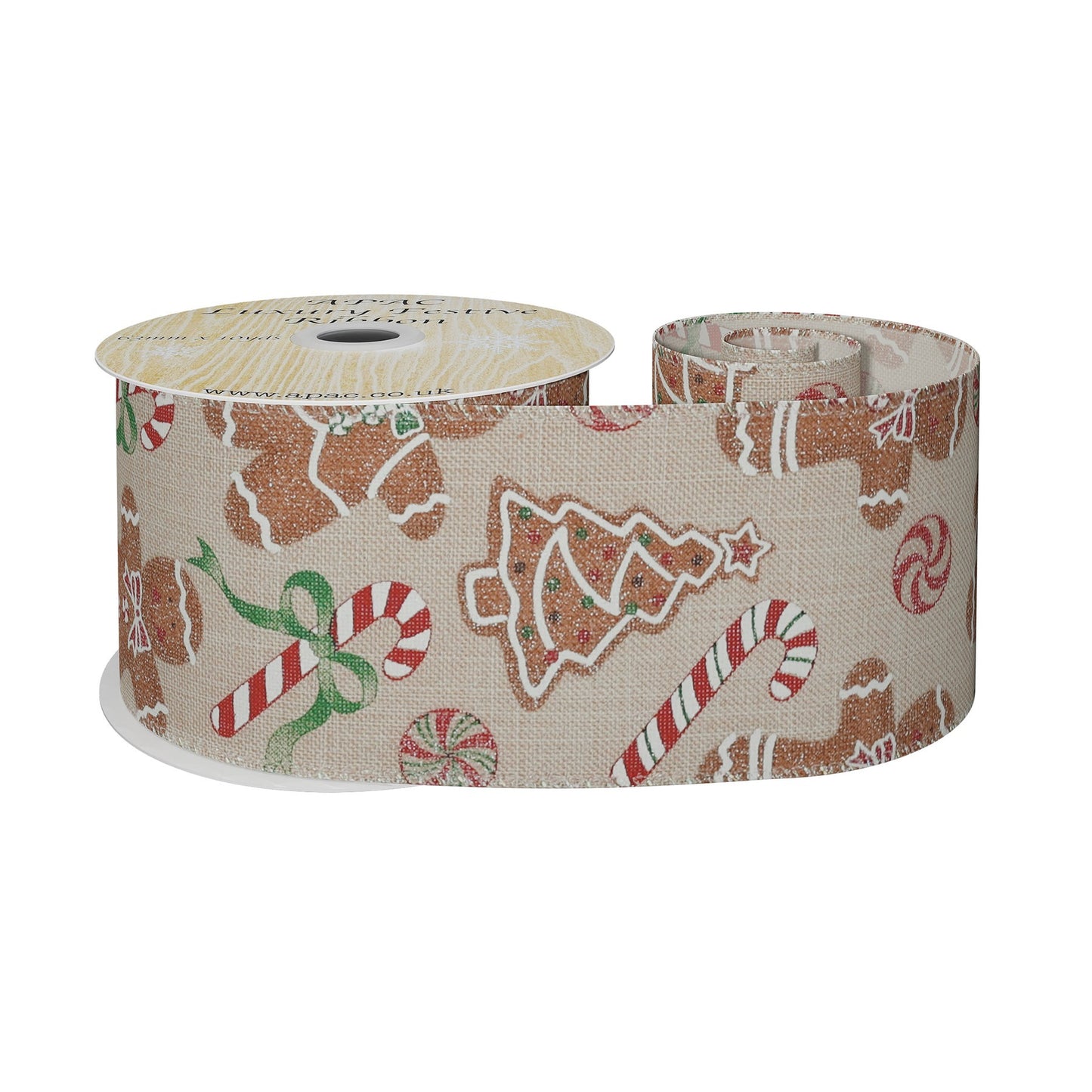 Natural with Trees &amp; Candy Canes Ribbon (63mm x 10yds)