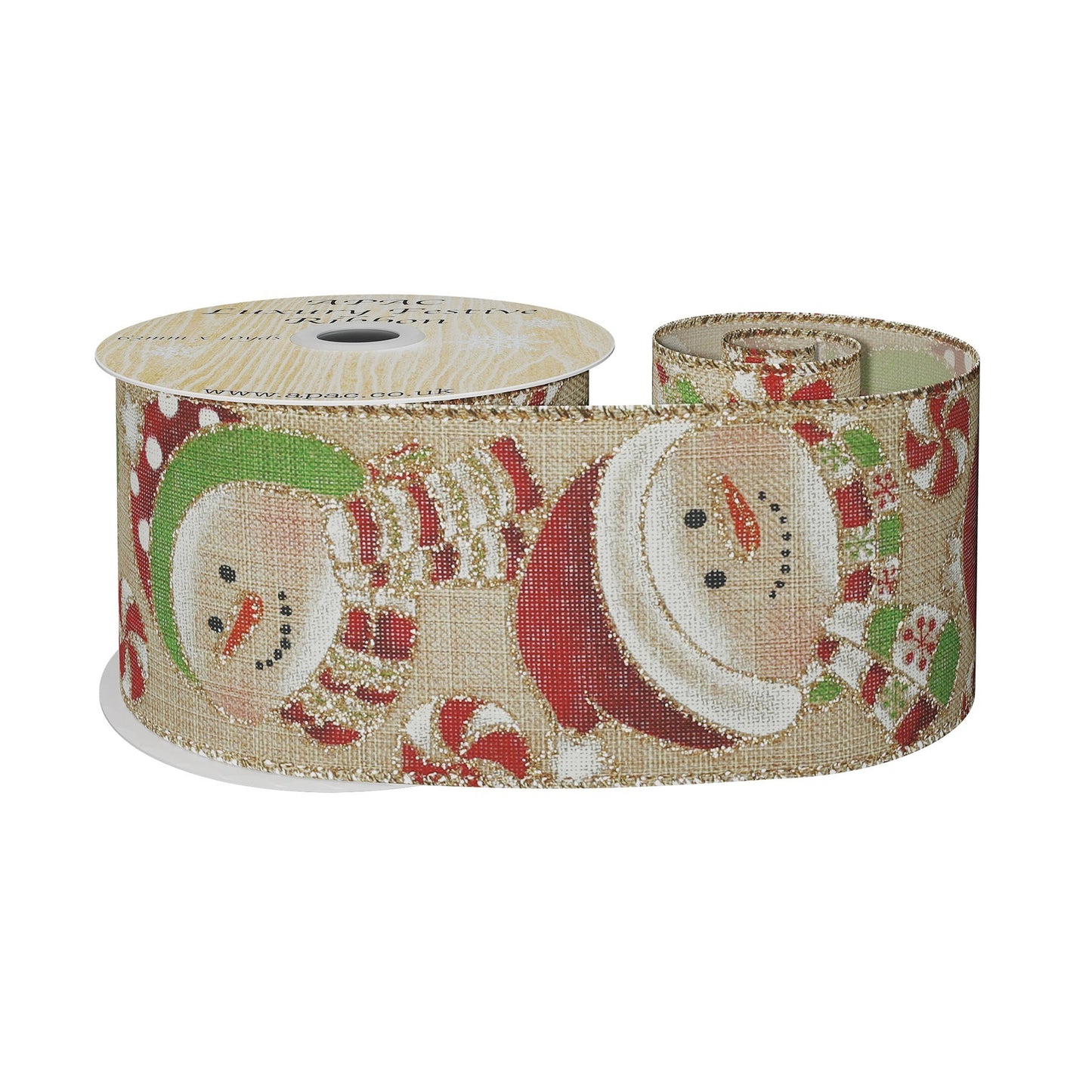 Natural with Snowmen &amp; Glitter Ribbon (63mm x 10yds)