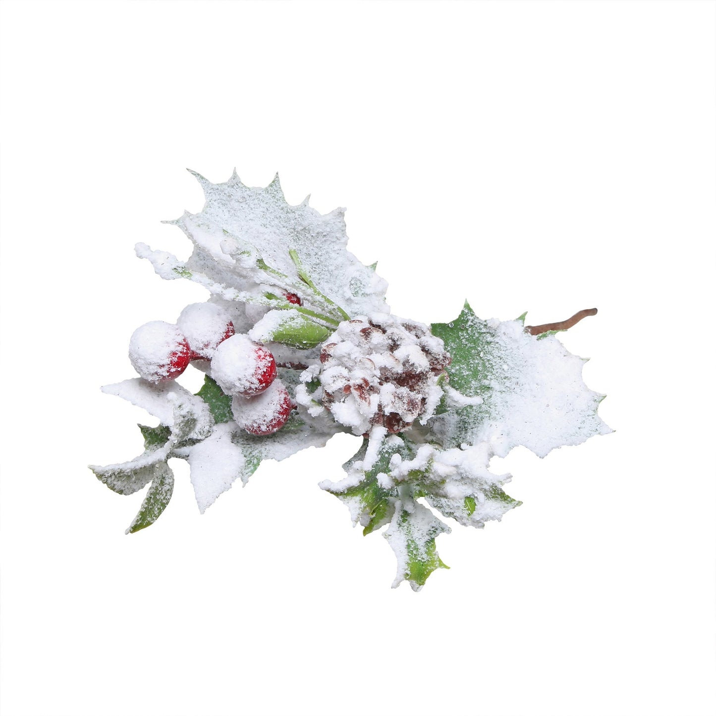 Holly  Cone &amp; Red Berry Snowy Pick