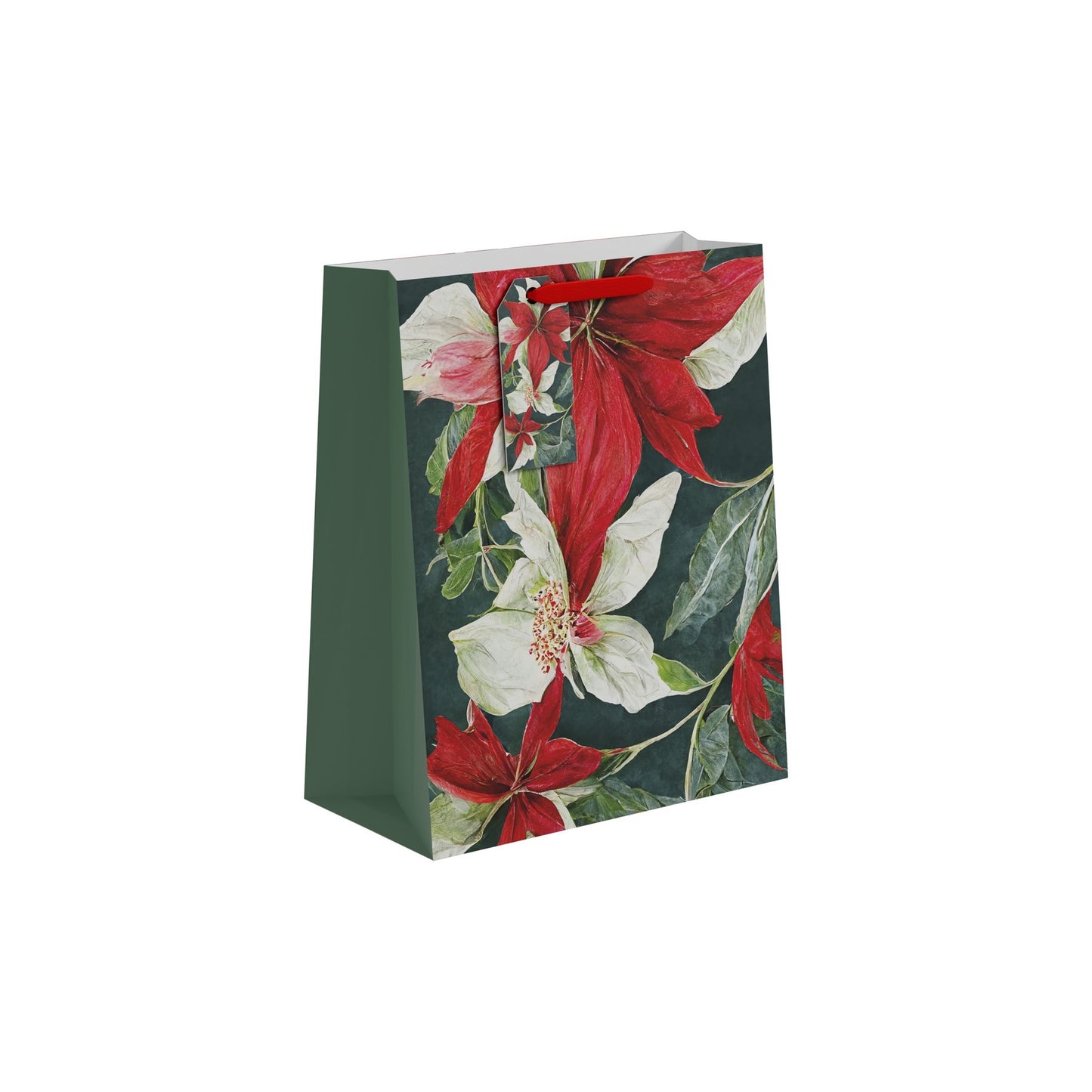 Red &amp; White Poinsettia Gift Bag (Large)
