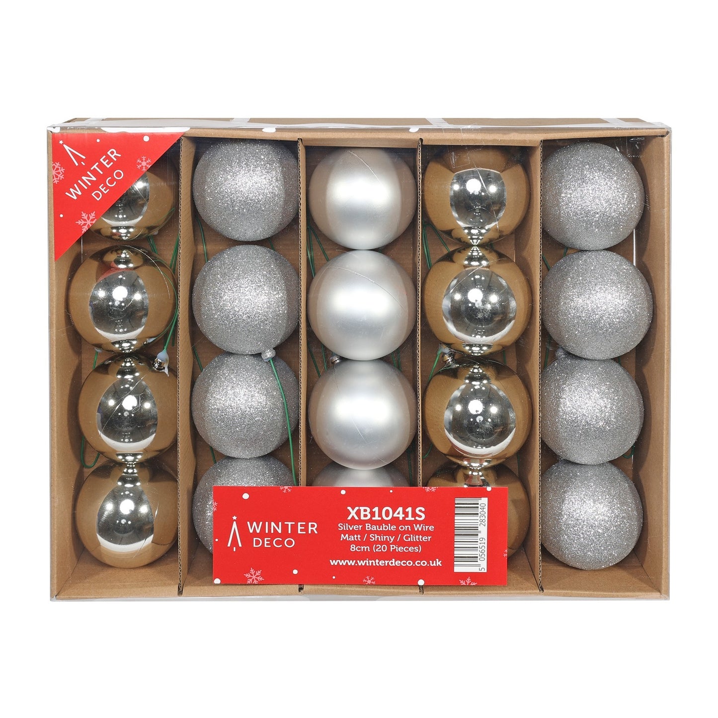 Silver Bauble on Wire - Matt/Shiny/Glitter (Pack of 20)