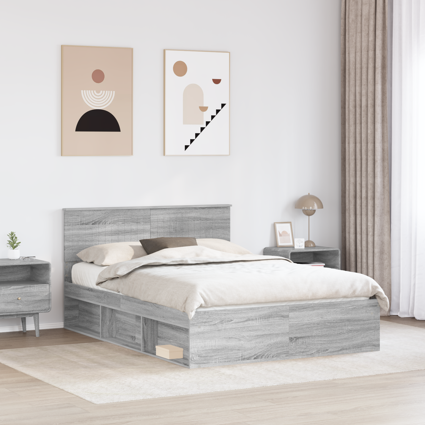 Bed Frame Grey Sonoma 140 x 190 cm Solid Pine Wood
