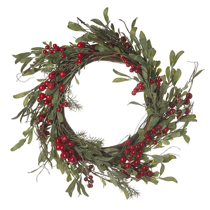 Red Berry &amp; Dark Green Leaf Wreath