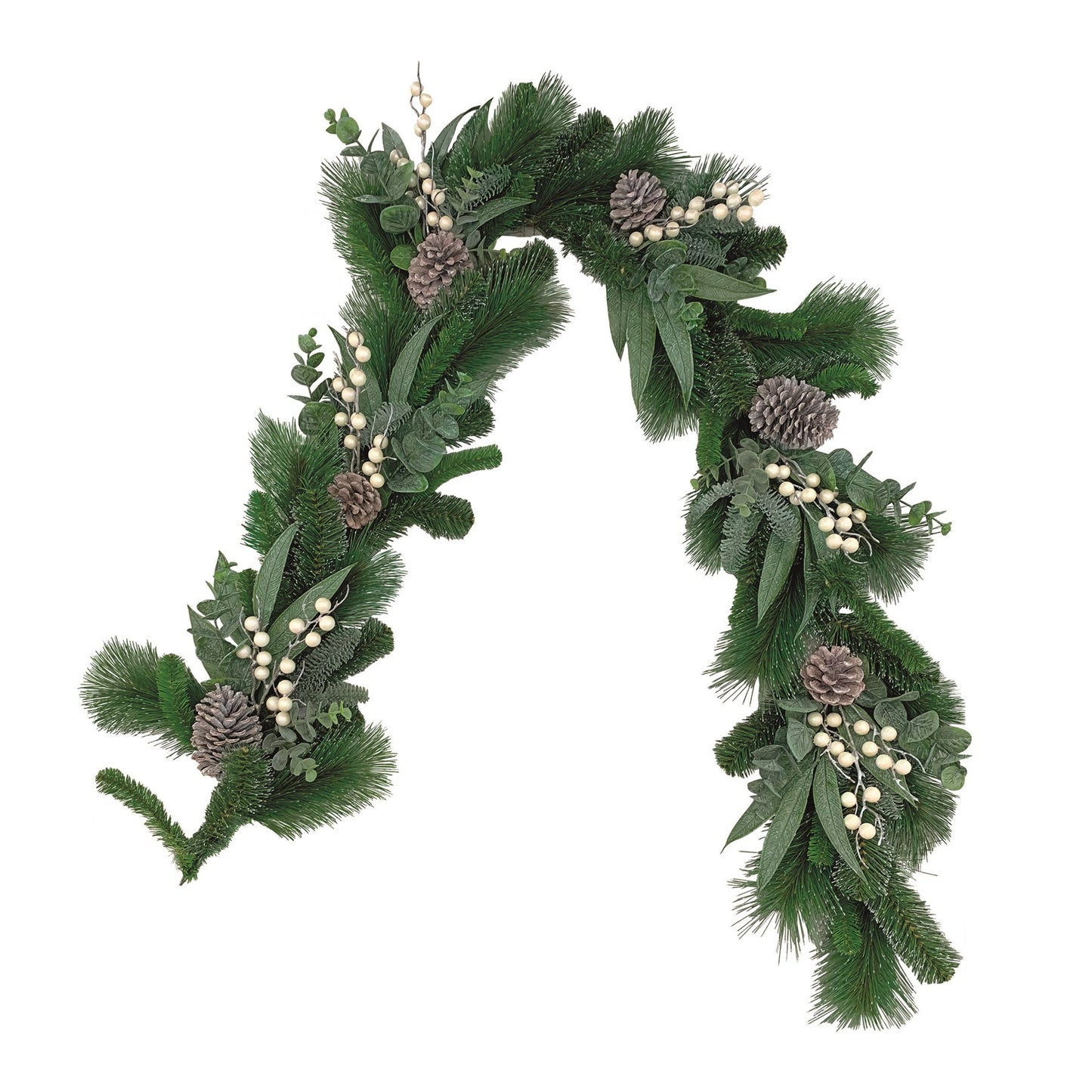 Mixed Pine Garland with White Berries &amp; Cones (180cm)