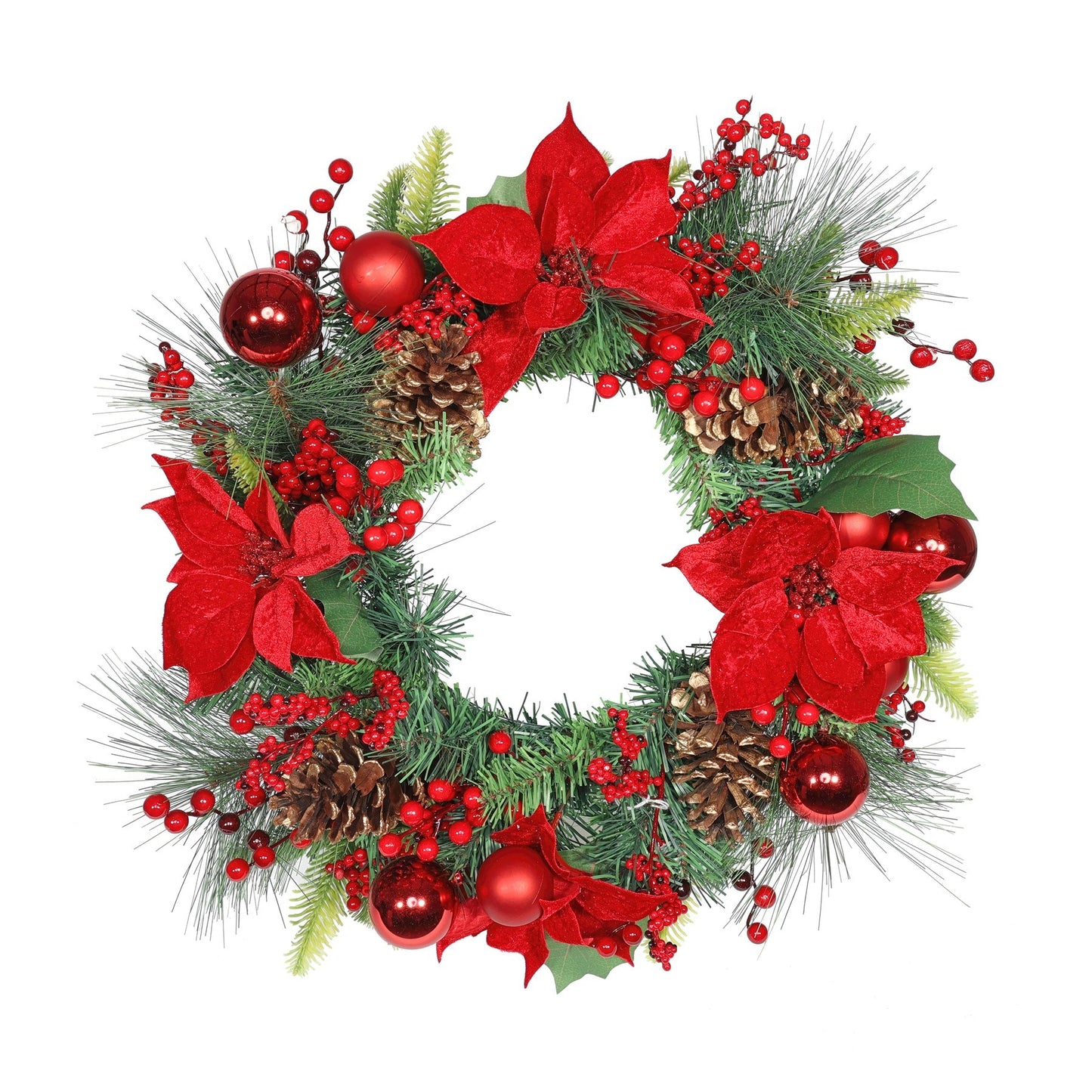 Red Poinsettia &amp; Bauble Wreath (50cm)