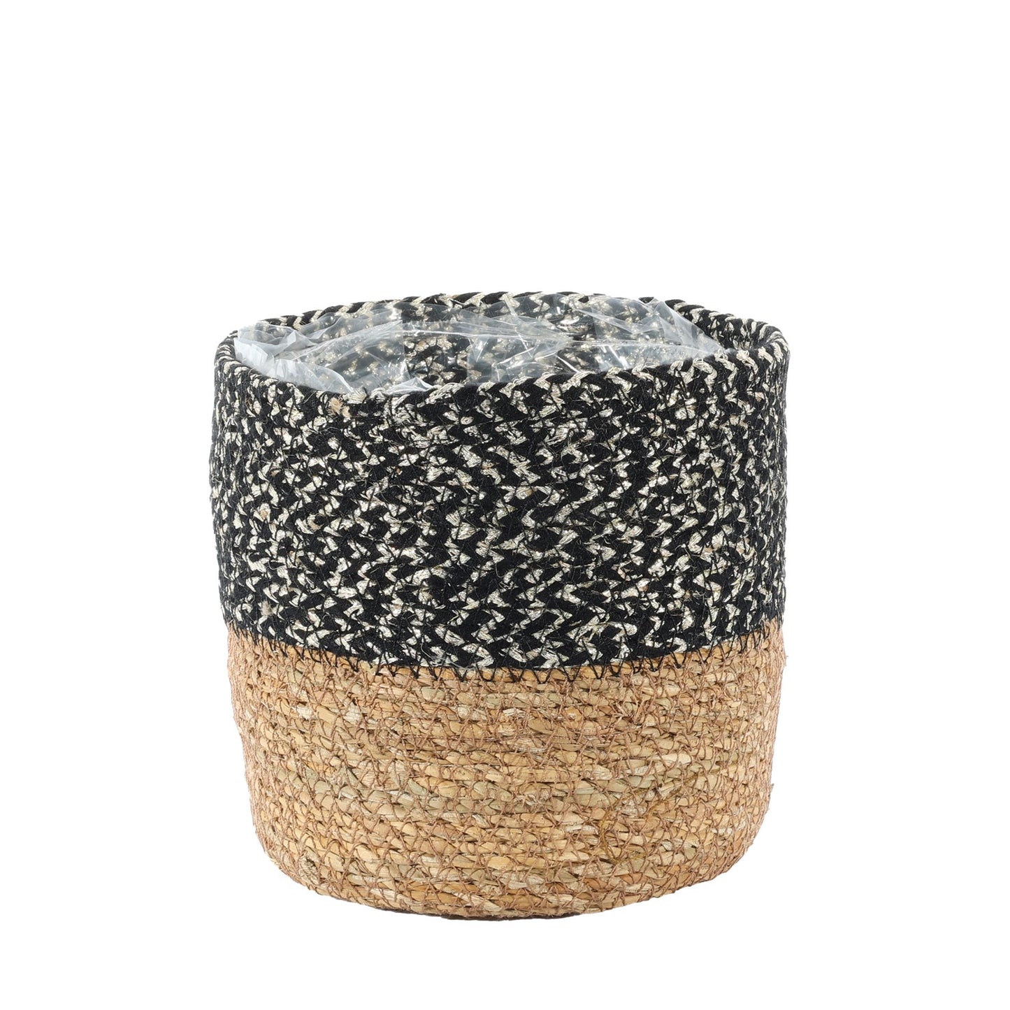 Natural &amp; Black Seagrass Basket (14cm x 15cm)